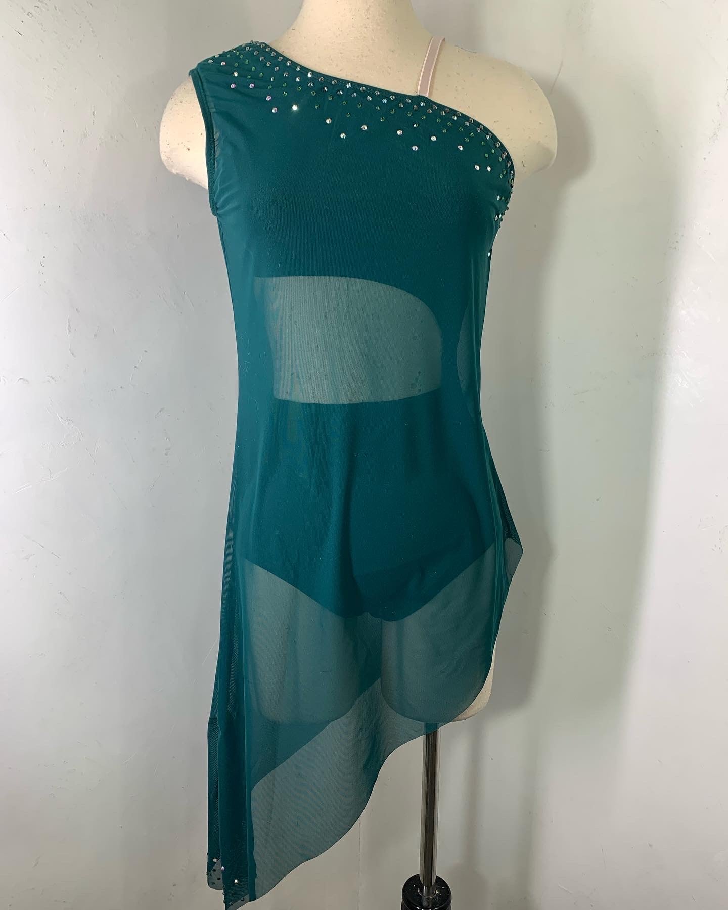 RHINESTONED ASSYMETRICAL DANCE DRESS