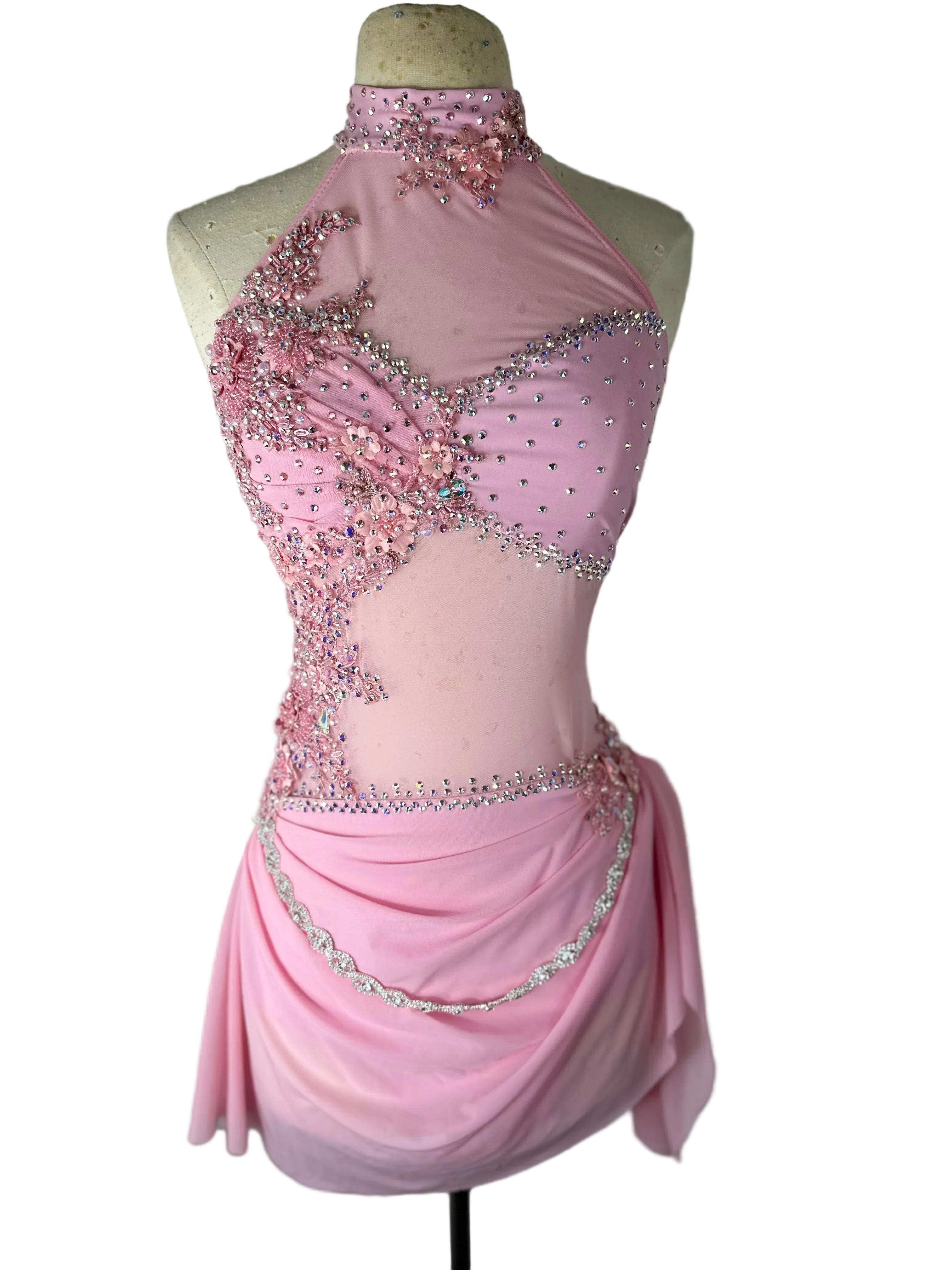 sleeveless women's light pink latin dress off the shoulder Light Pink Asymmetric Latin Dance Dress One-Shoulder Design S / As pictured suitable for all occasions Custom Pink Ballroom Dance Dress