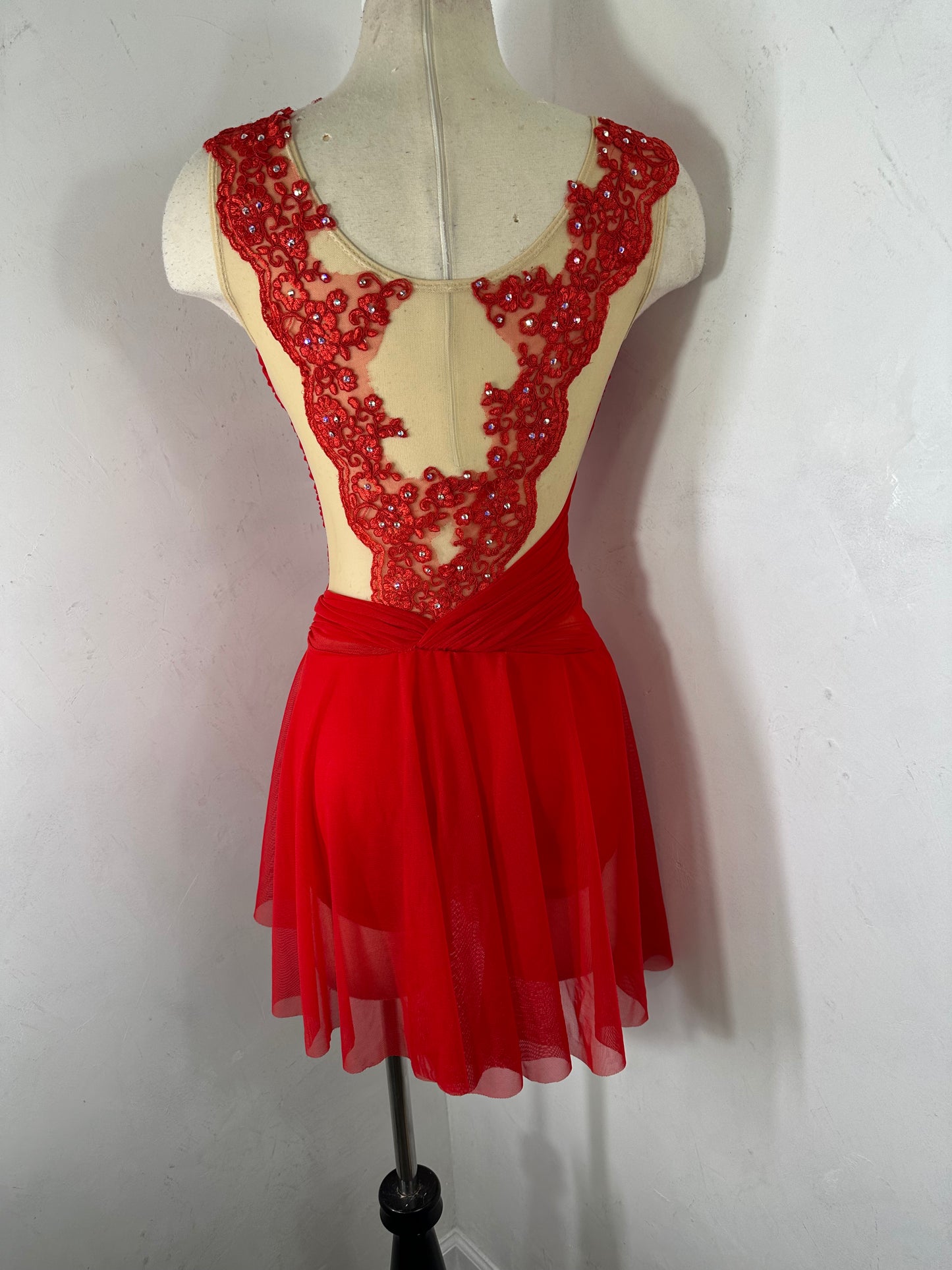 Red draped Figure Skating Dress