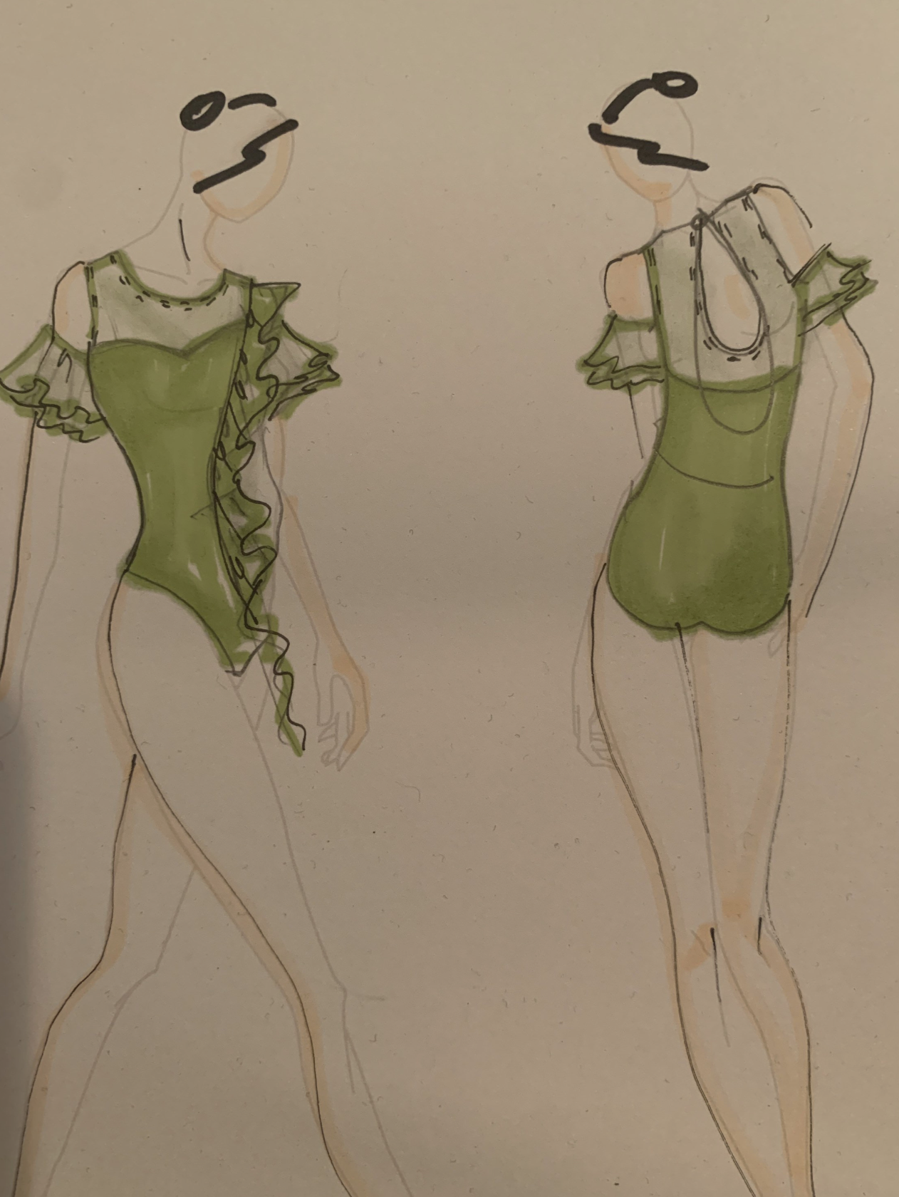 OLIVE Contemporary side ruffle Dance Base Custom Costume