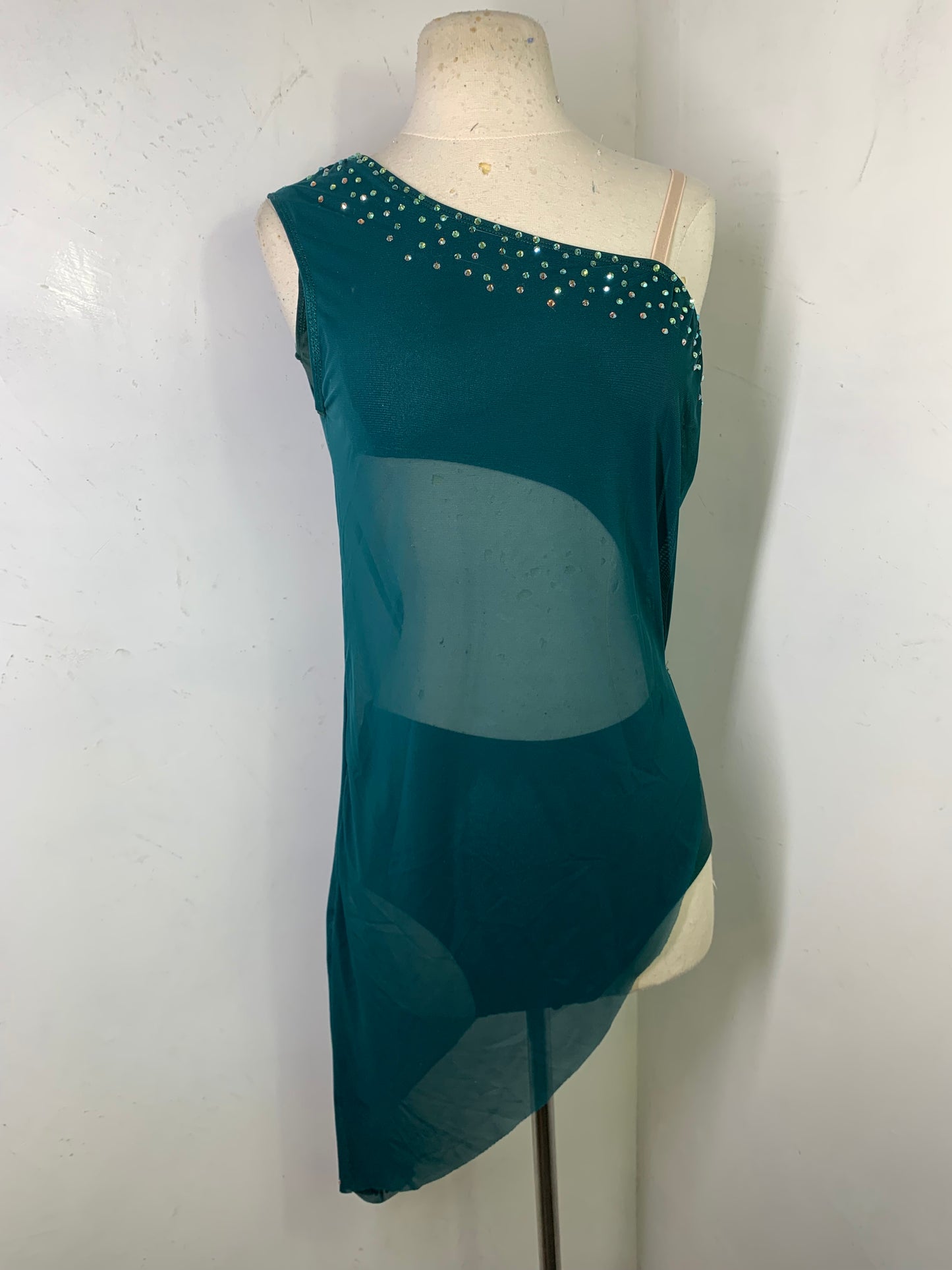 RHINESTONED ASSYMETRICAL DANCE DRESS