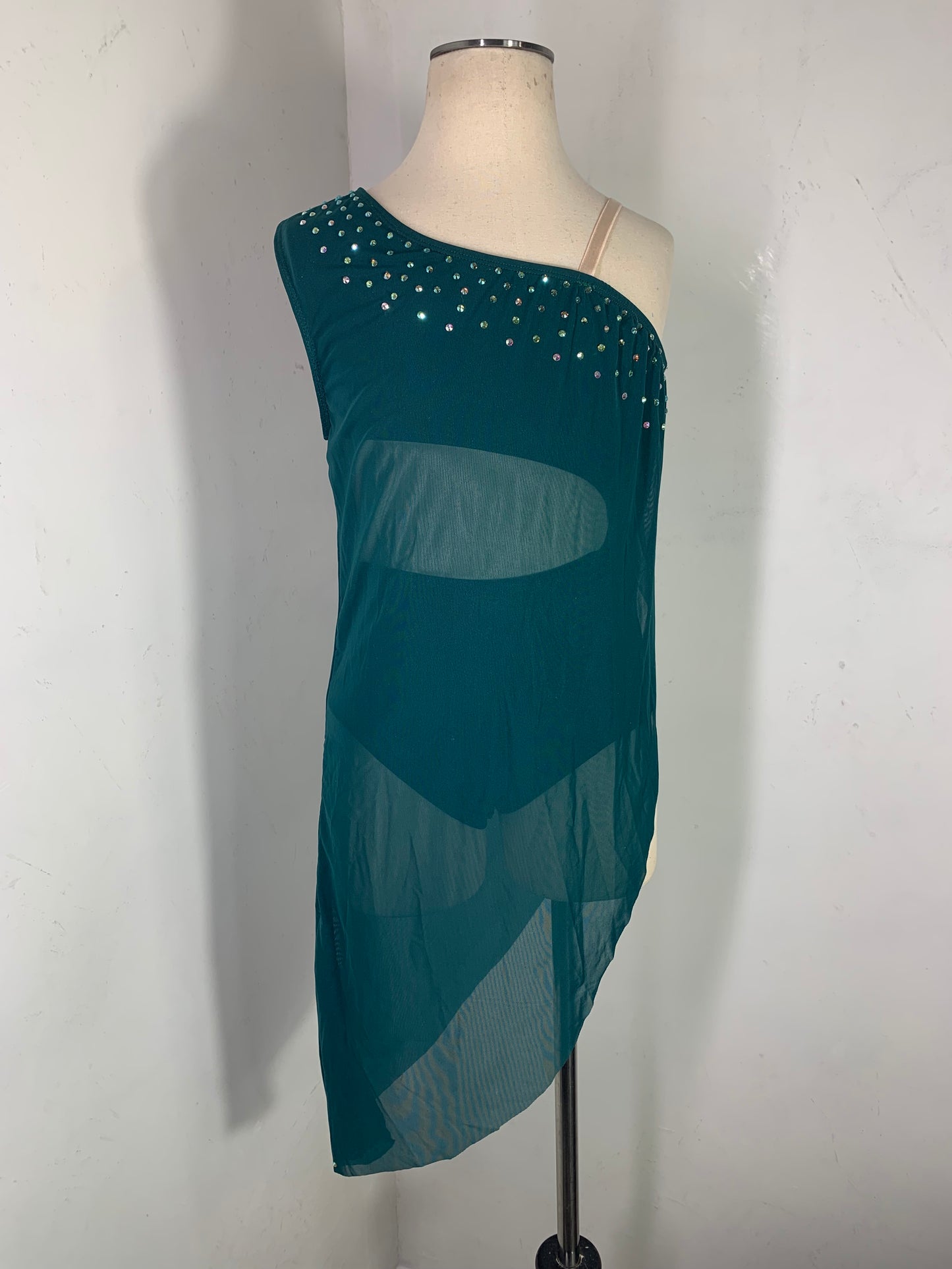 RHINESTONED ASSYMETRICAL DANCE DRESS