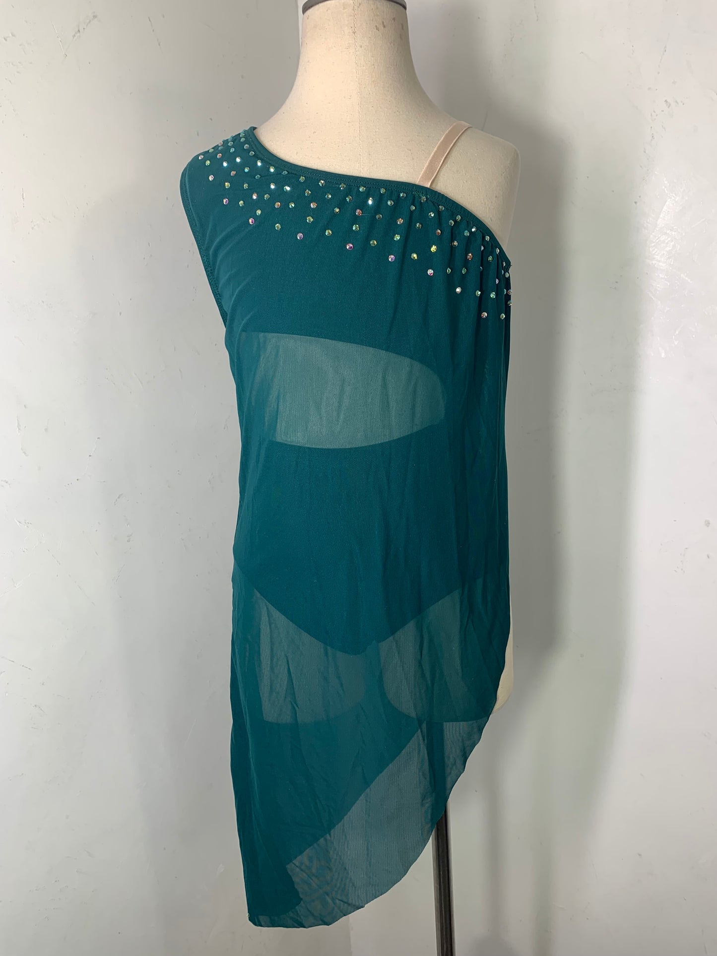 RHINESTONED ASSYMETRICAL DANCE DRESS