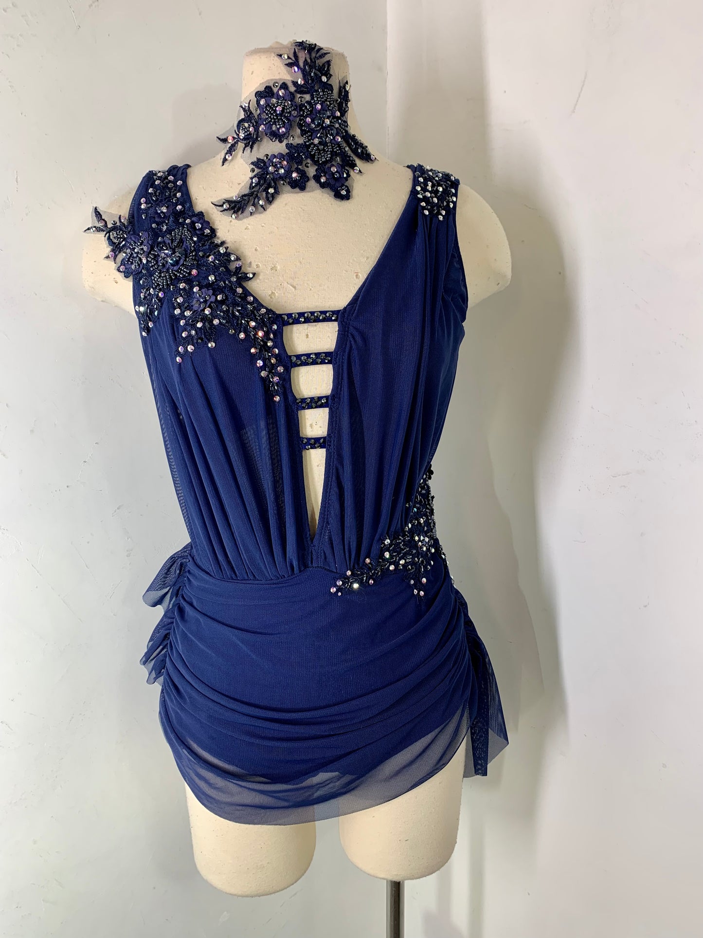 Navy draped lyrical dance costume
