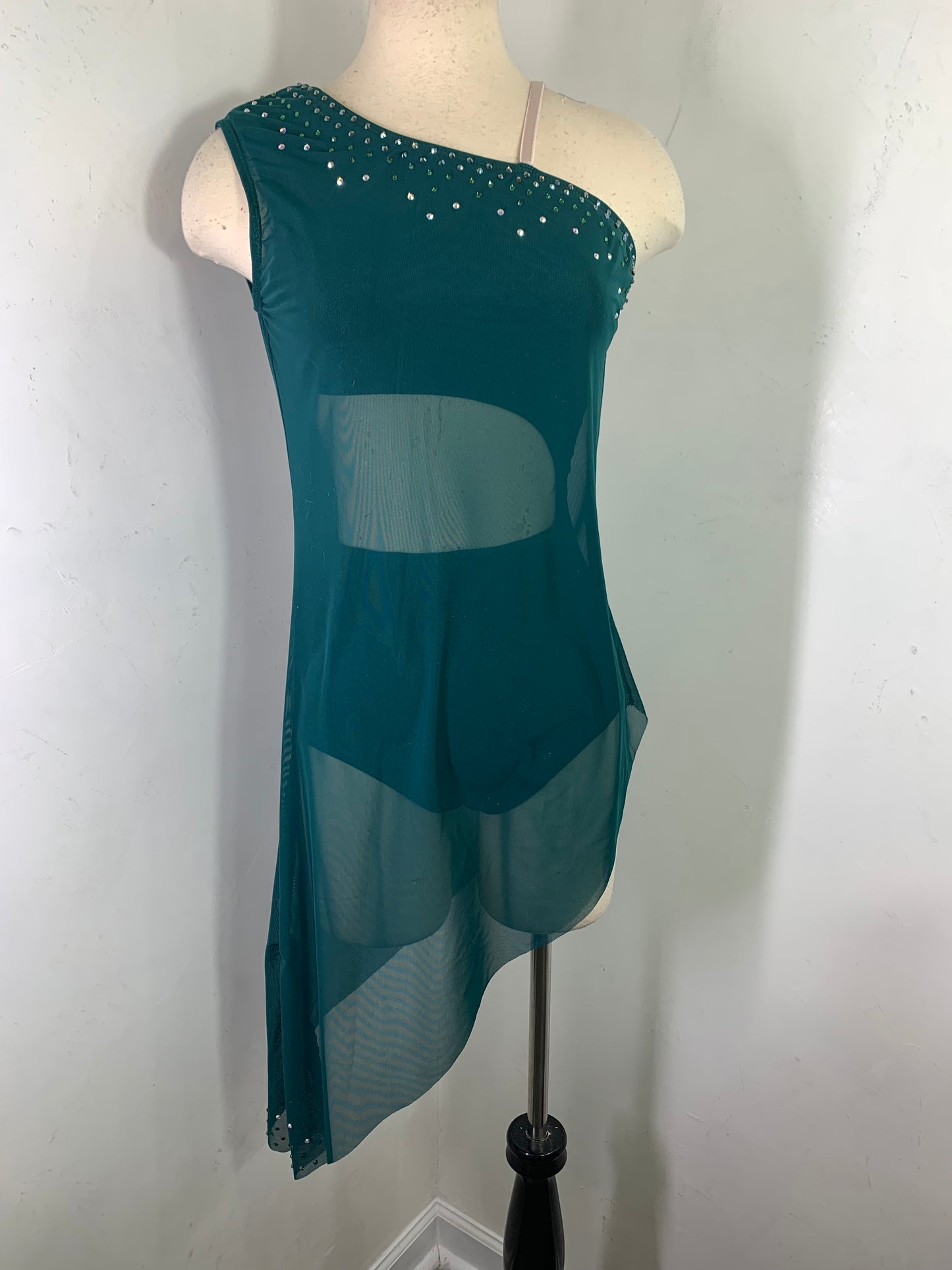RHINESTONED ASSYMETRICAL DANCE DRESS