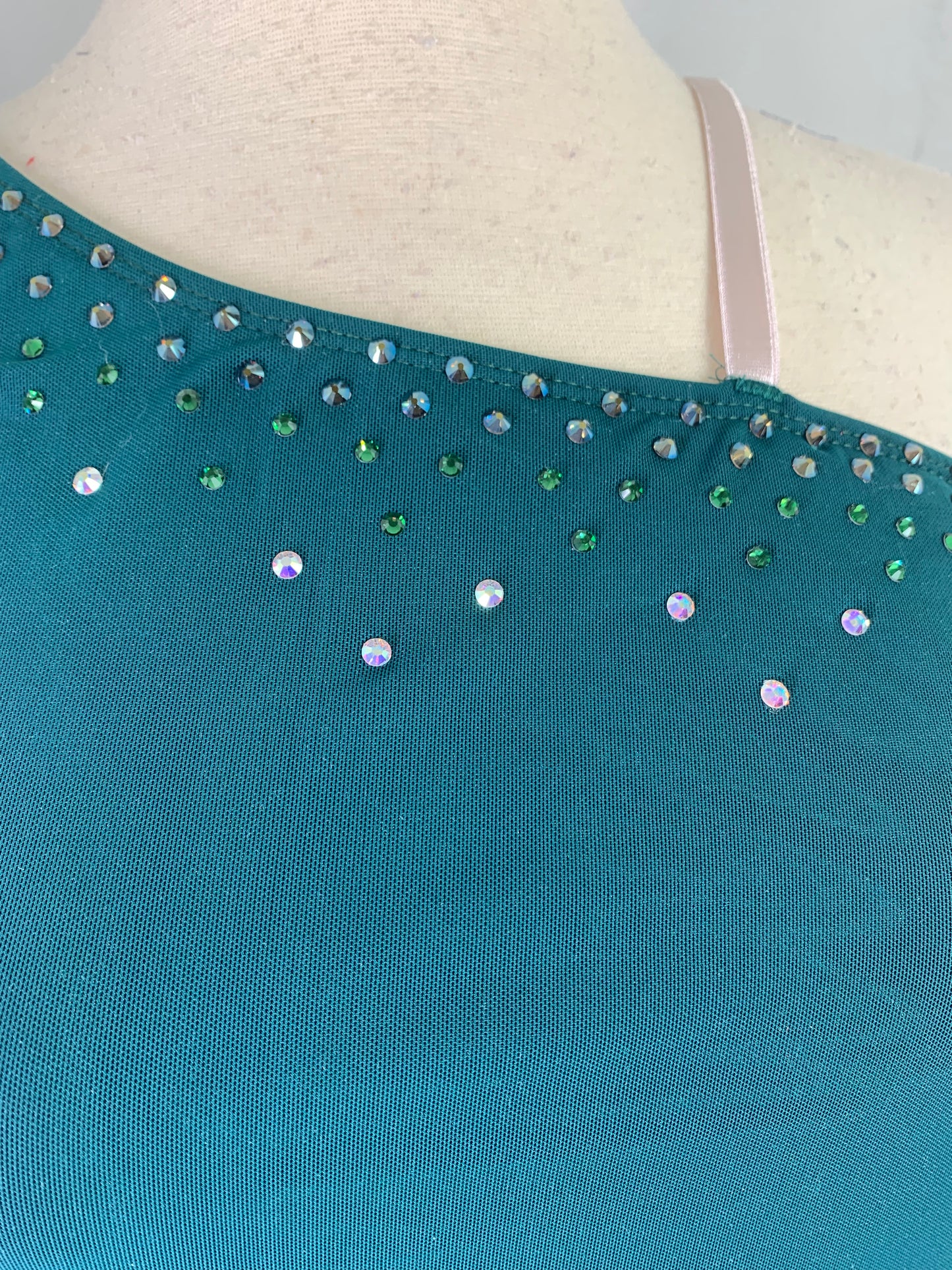 RHINESTONED ASSYMETRICAL DANCE DRESS