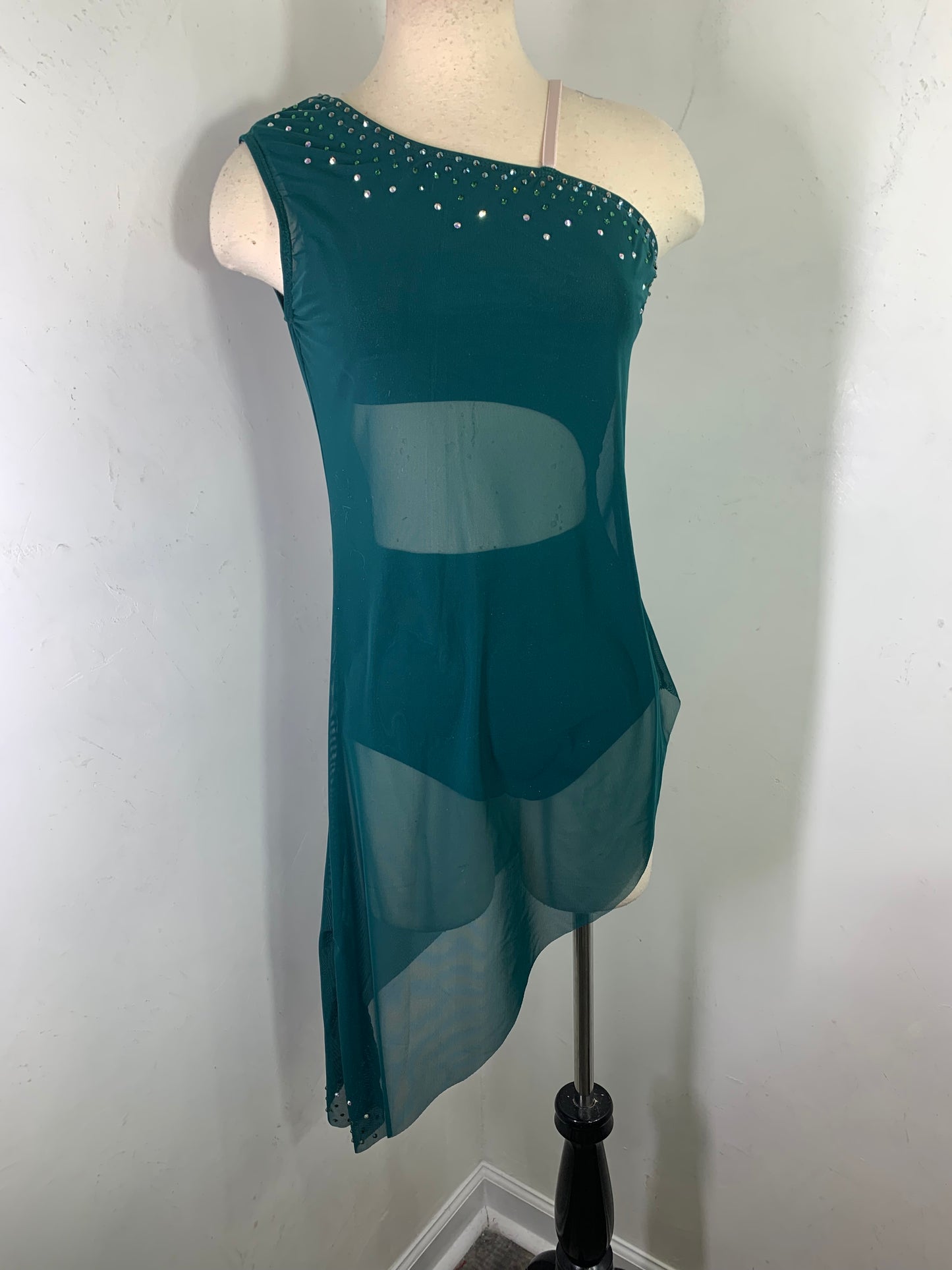 RHINESTONED ASSYMETRICAL DANCE DRESS