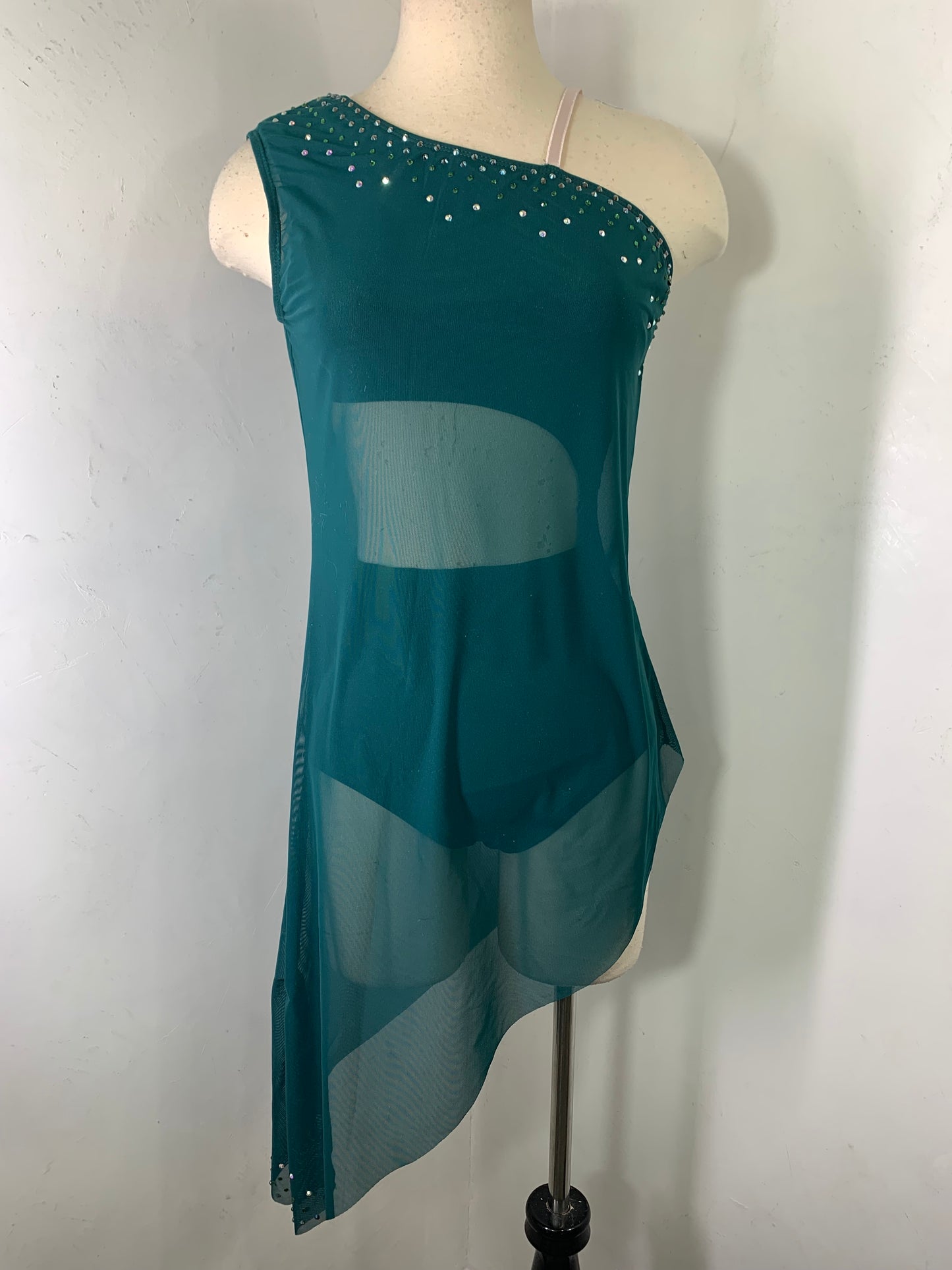 RHINESTONED ASSYMETRICAL DANCE DRESS