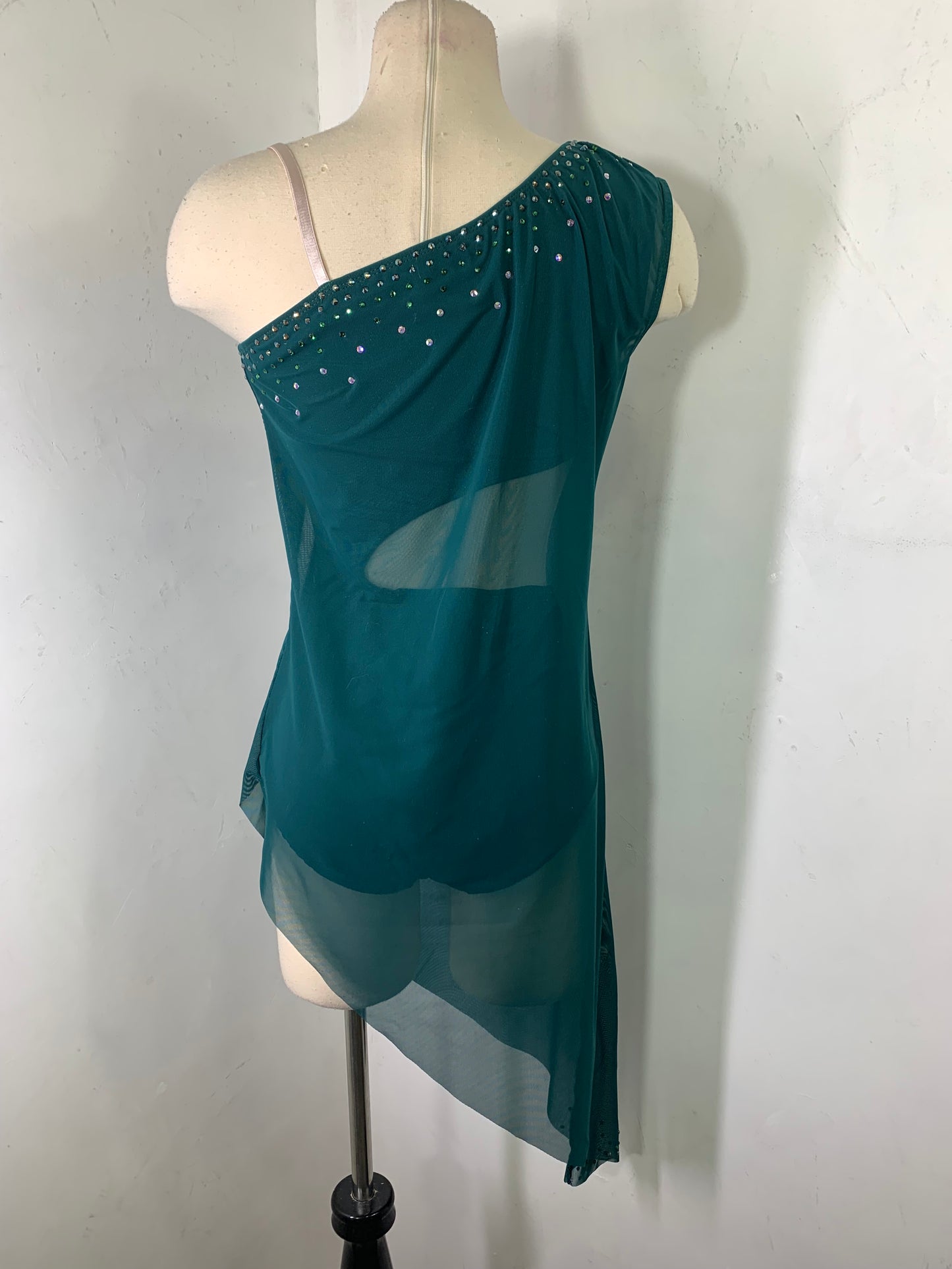 RHINESTONED ASSYMETRICAL DANCE DRESS