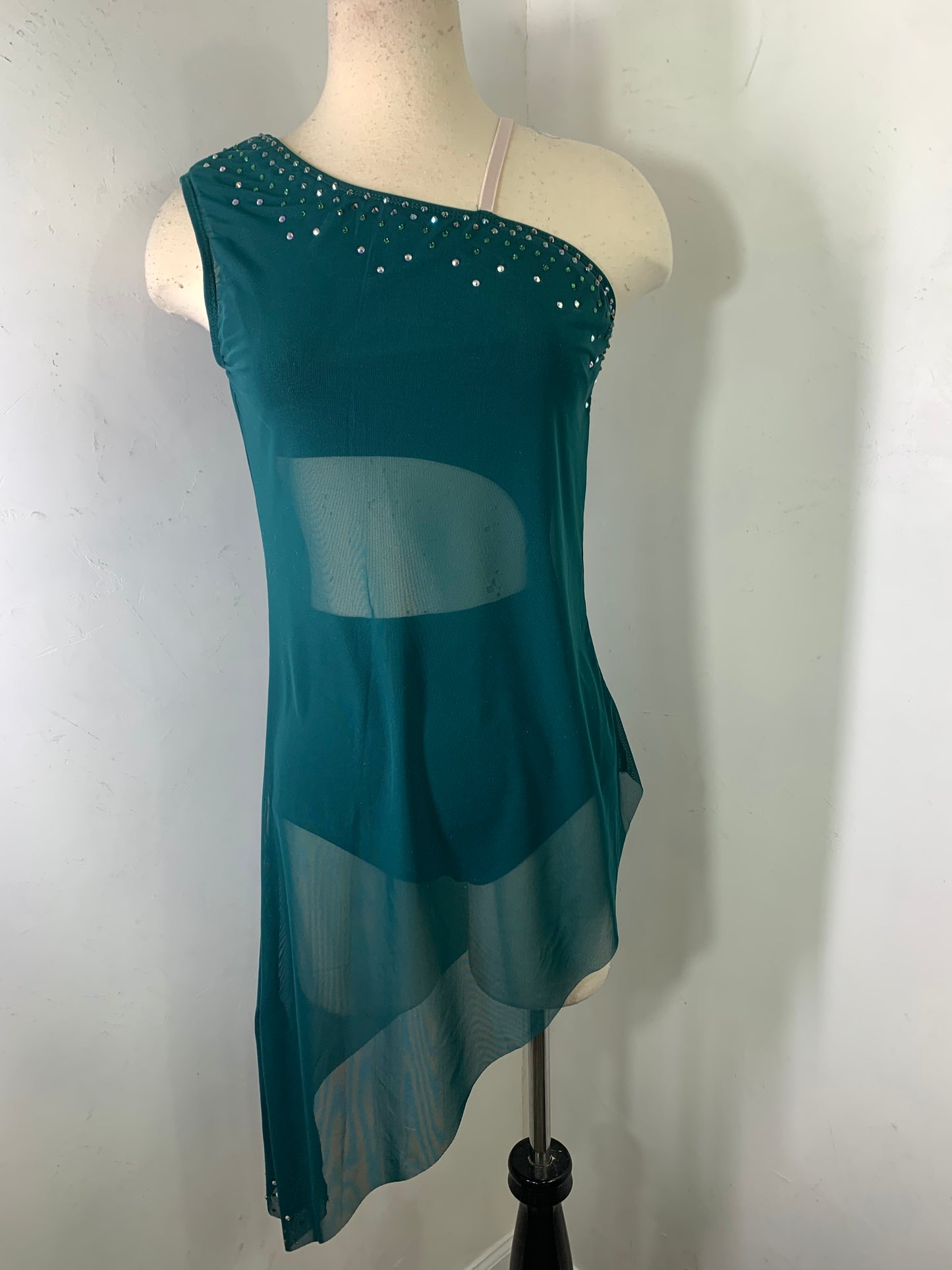 RHINESTONED ASSYMETRICAL DANCE DRESS