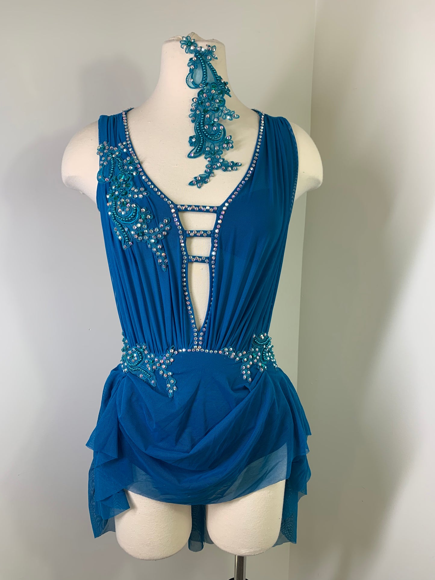 Mallard Sage draped dance costume w stones
