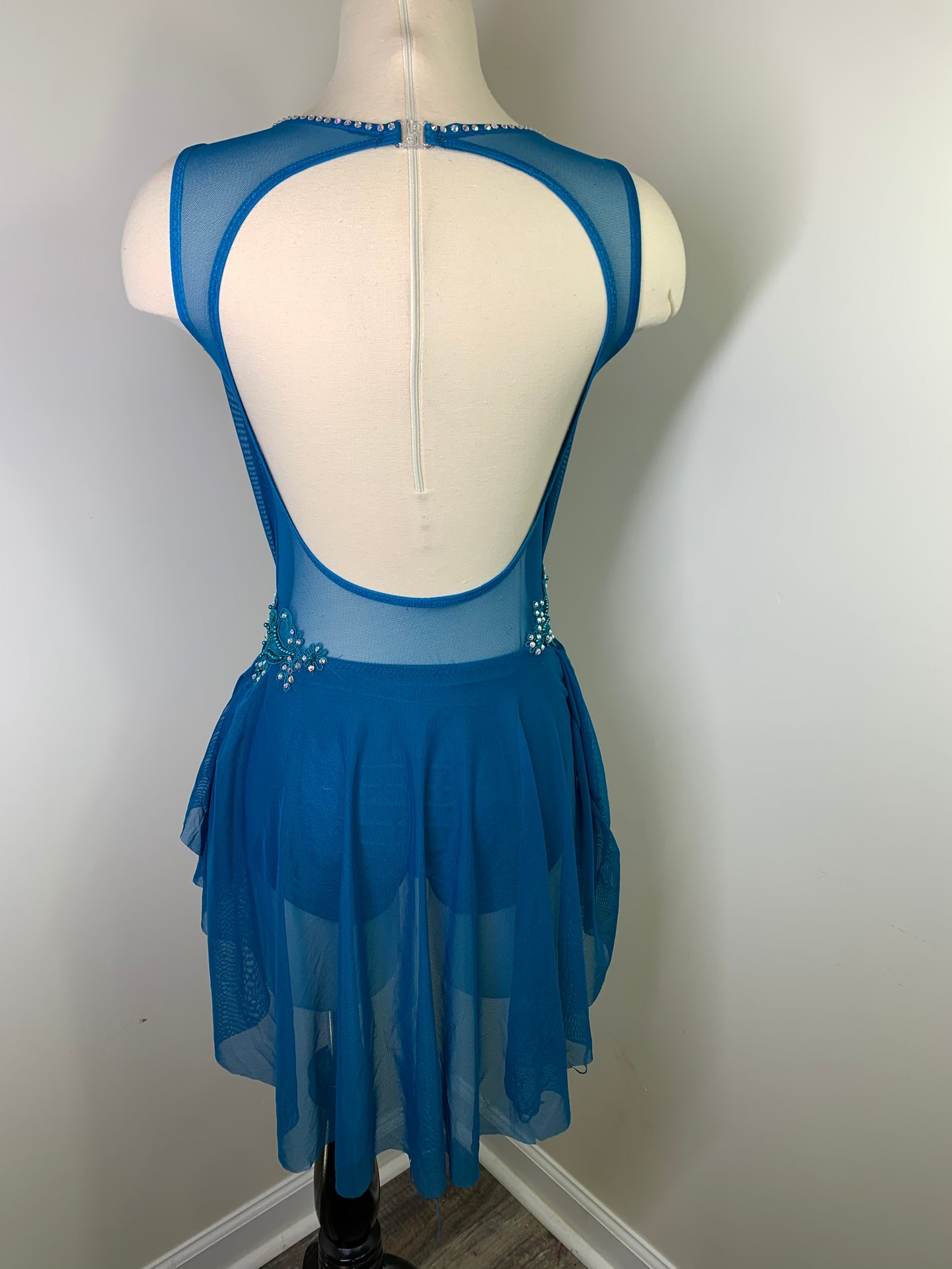 Mallard Sage draped dance costume w stones
