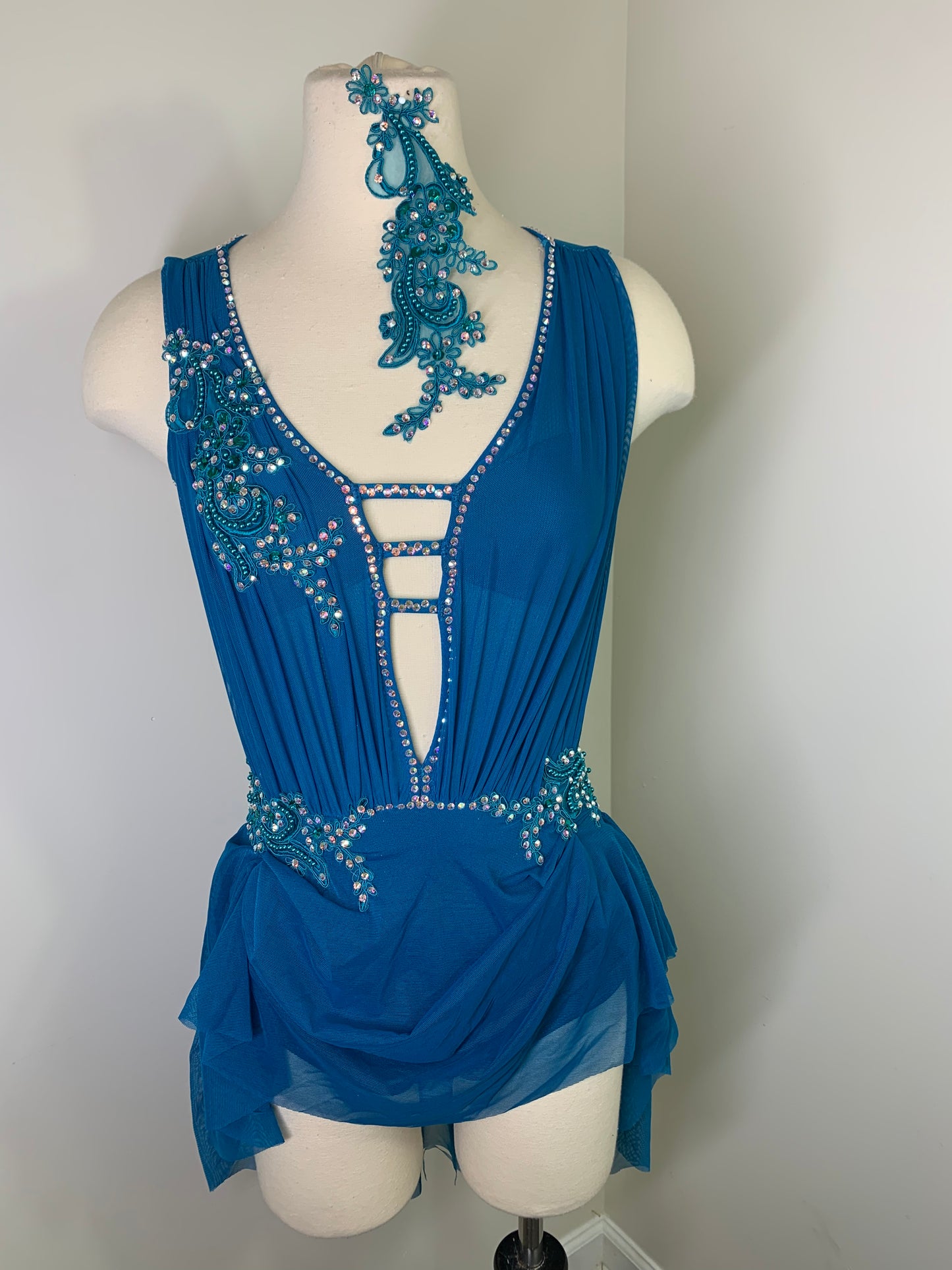 Mallard Sage draped dance costume w stones