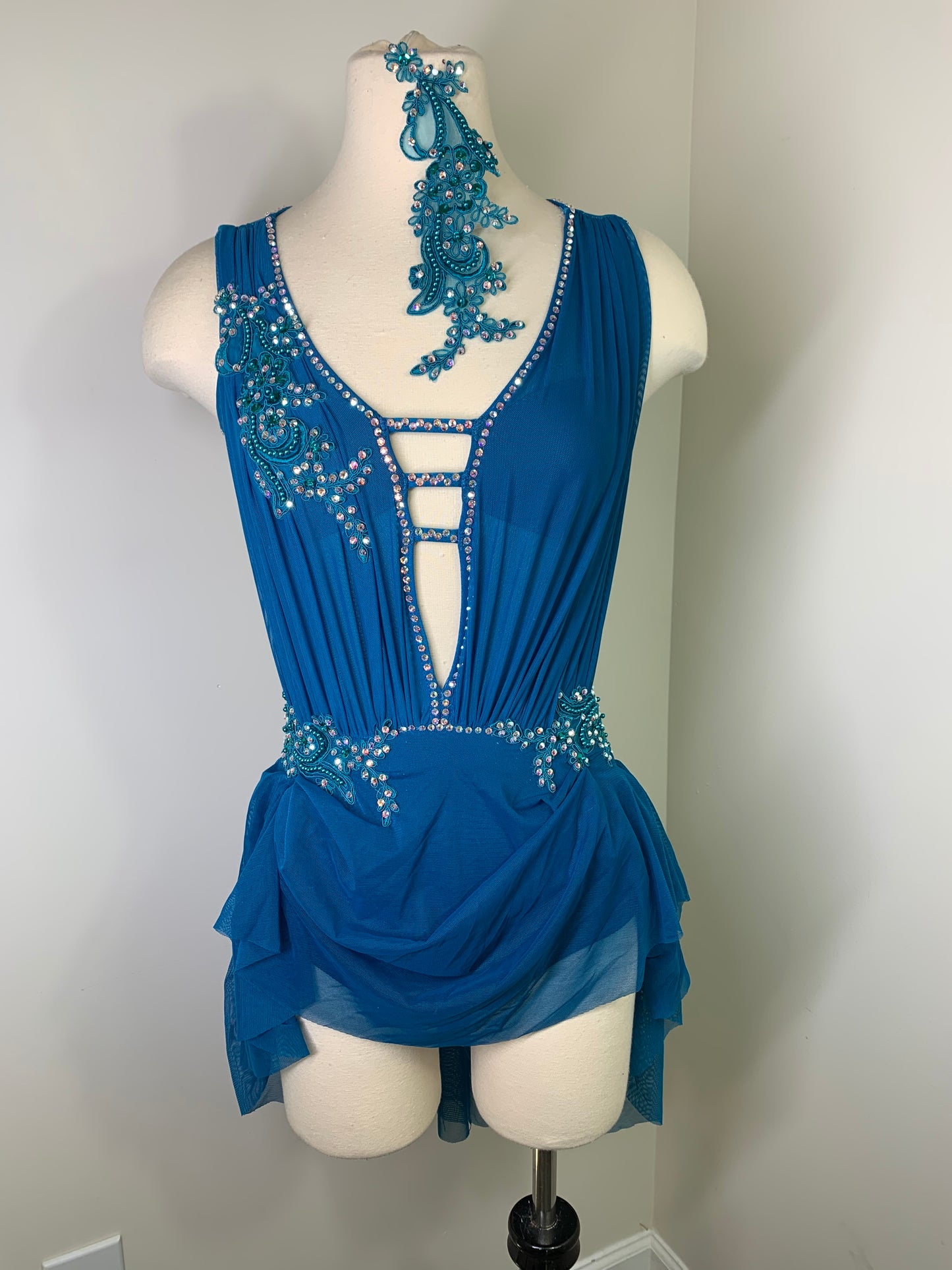 Mallard Sage draped dance costume w stones