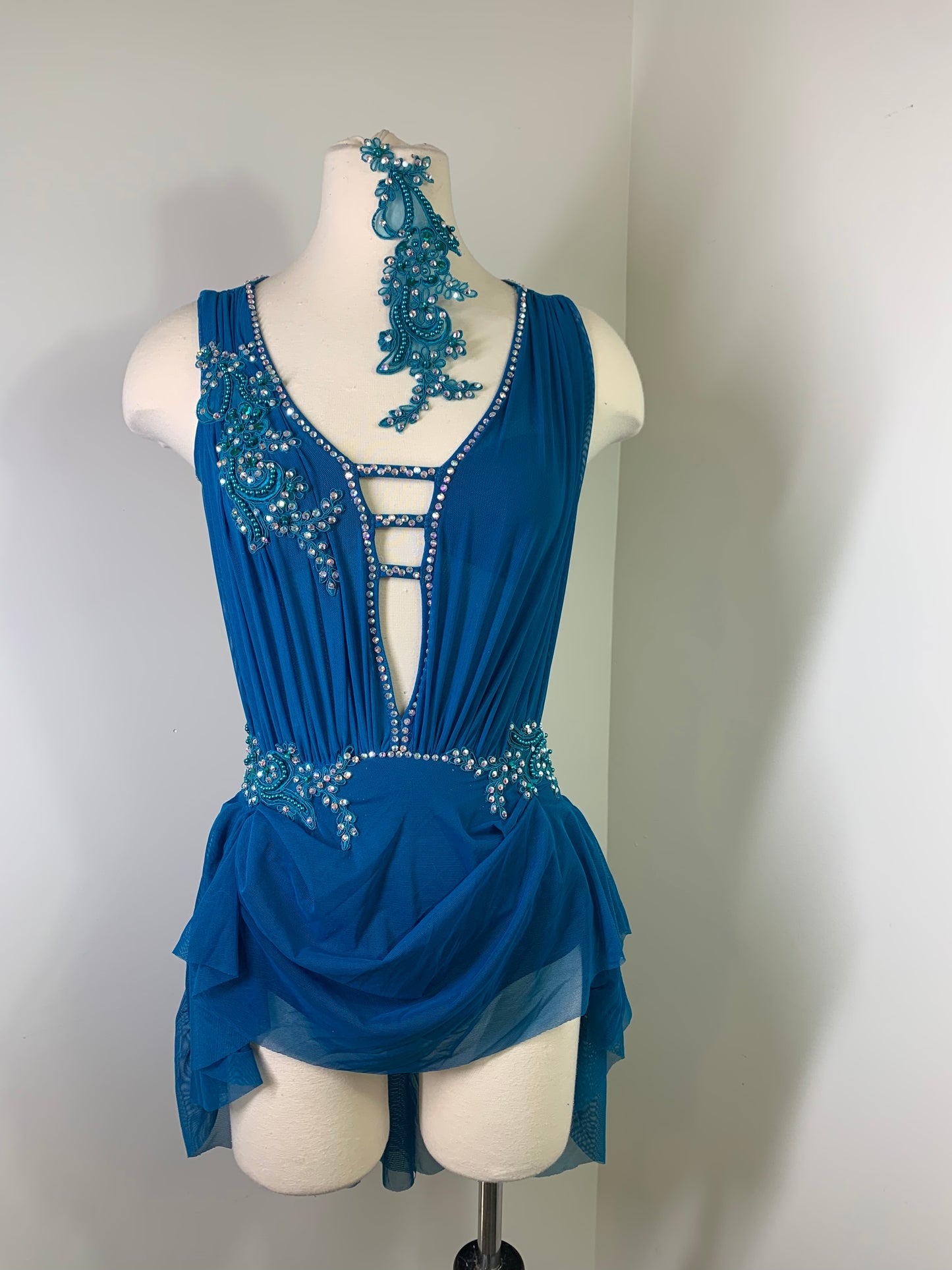 Mallard Sage draped dance costume w stones