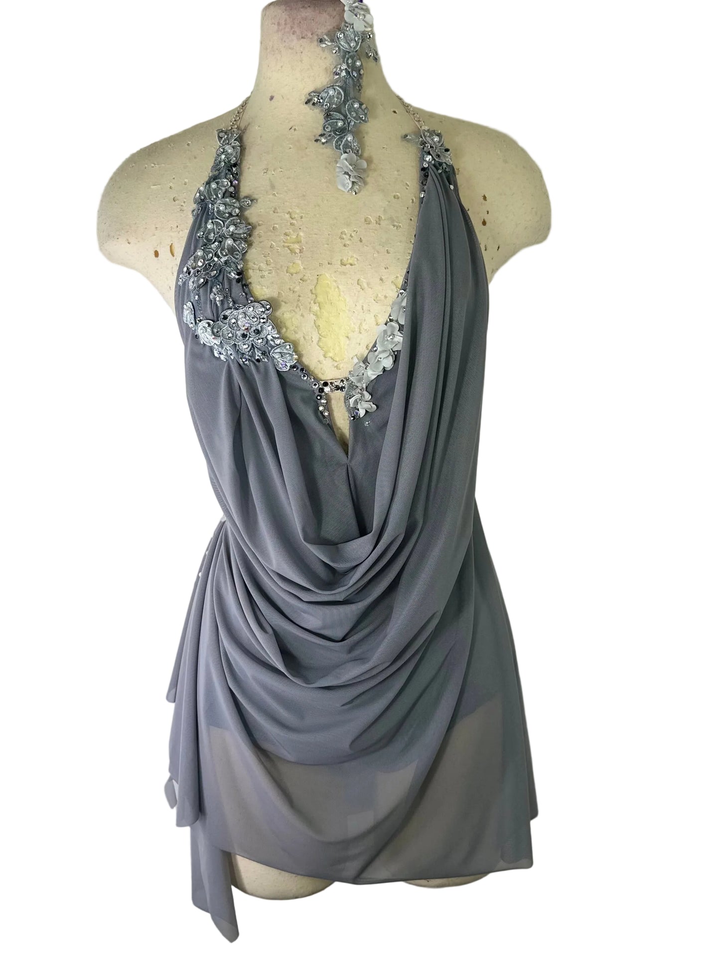 smokey grey dress Mermaid Deep V-Neck Sweep Train Grey Tulle Prom Dress US6 / Custom Color