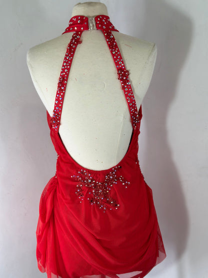 GWYNETH Crimson Red beaded applique dance costume