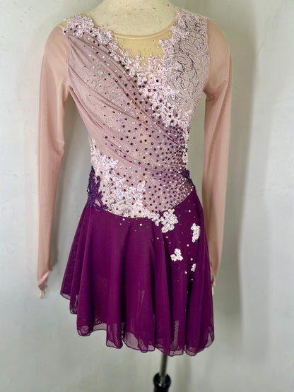 NORMANDY draped  Merlot and dusty rose Figure Skating Dress