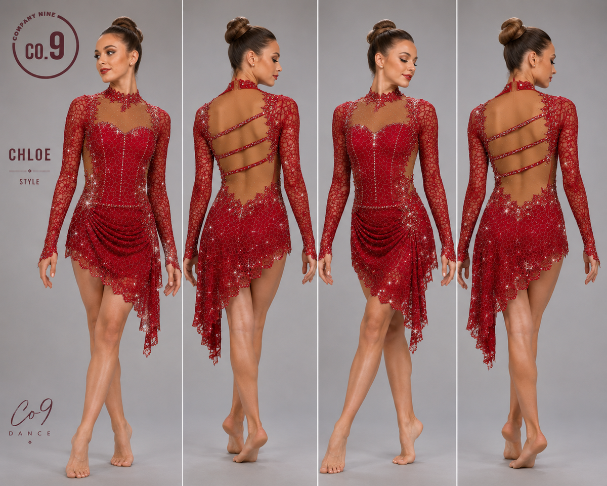 CHLOE Sparkly scalloped lace draped dance costume