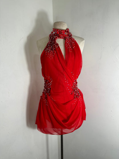 GWYNETH Crimson Red beaded applique dance costume