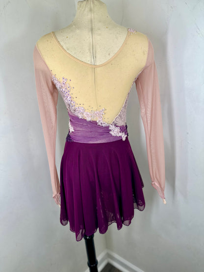 NORMANDY draped  Merlot and dusty rose Figure Skating Dress