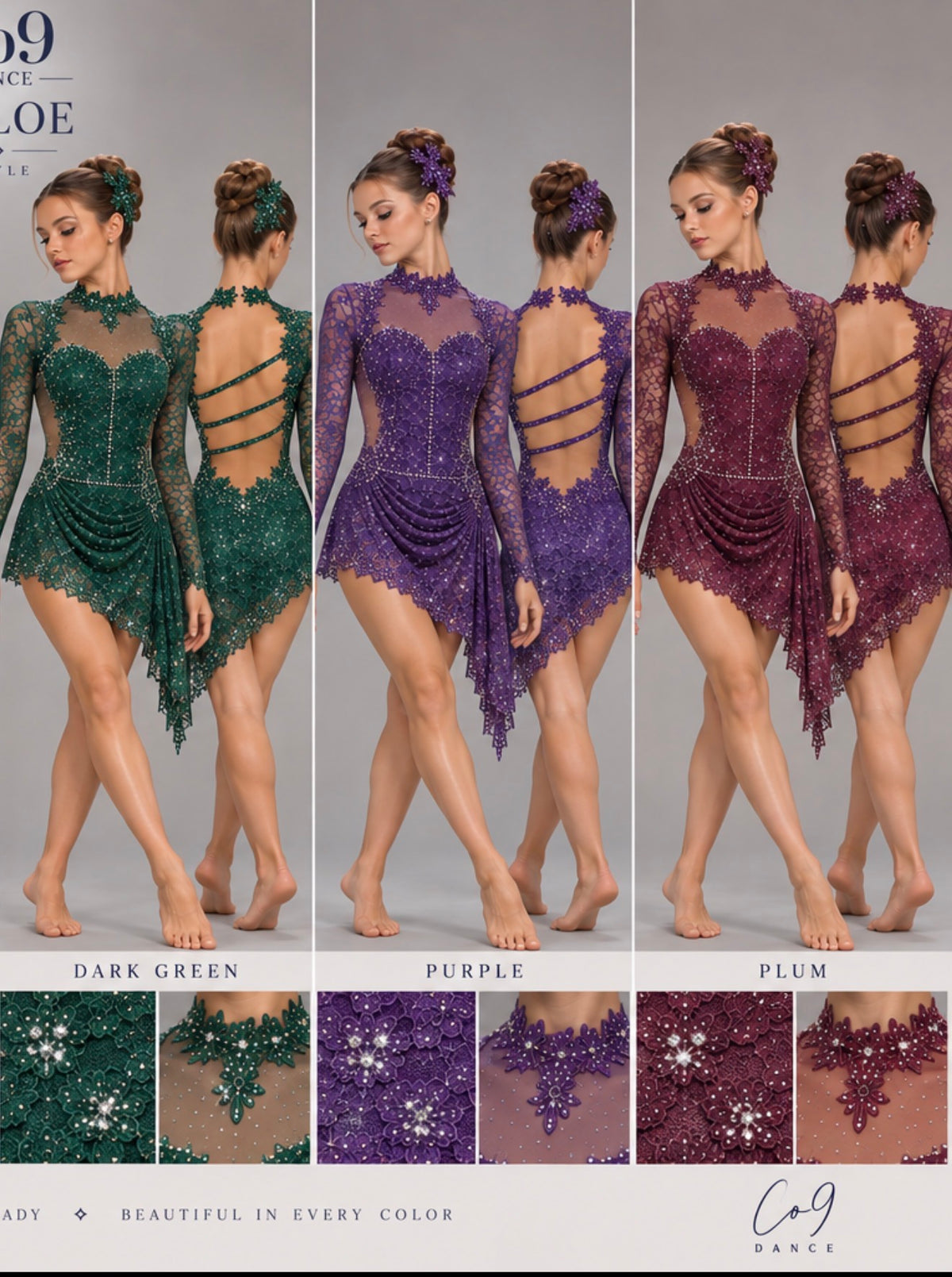 CHLOE Sparkly scalloped lace draped dance costume