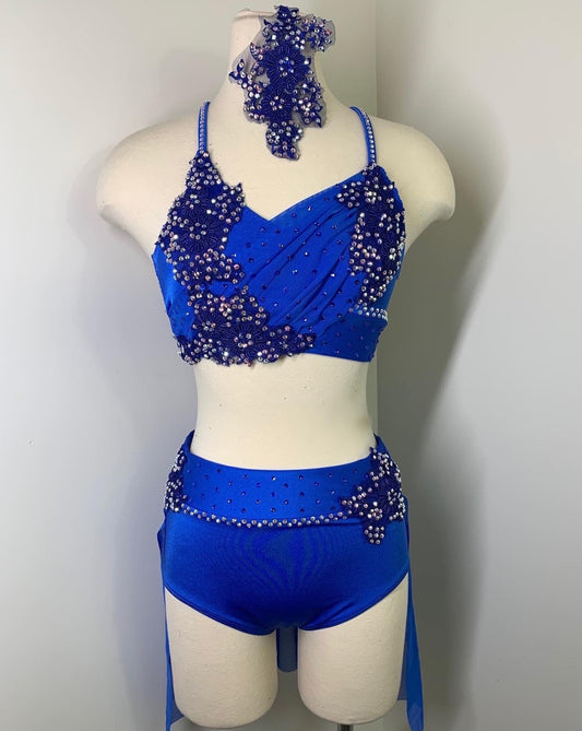 ROYAL BLUE  beaded applique dance costume