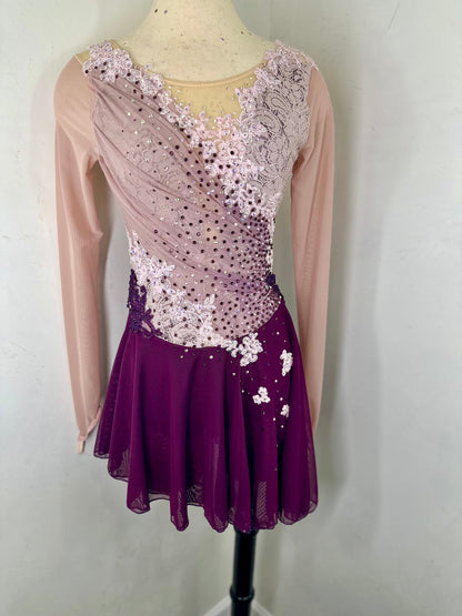 NORMANDY draped  Merlot and dusty rose Figure Skating Dress