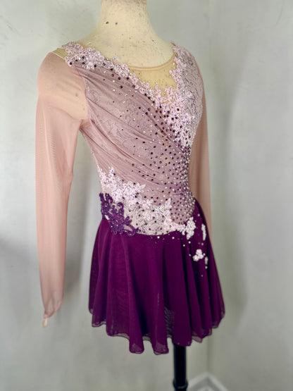 NORMANDY draped  Merlot and dusty rose Figure Skating Dress