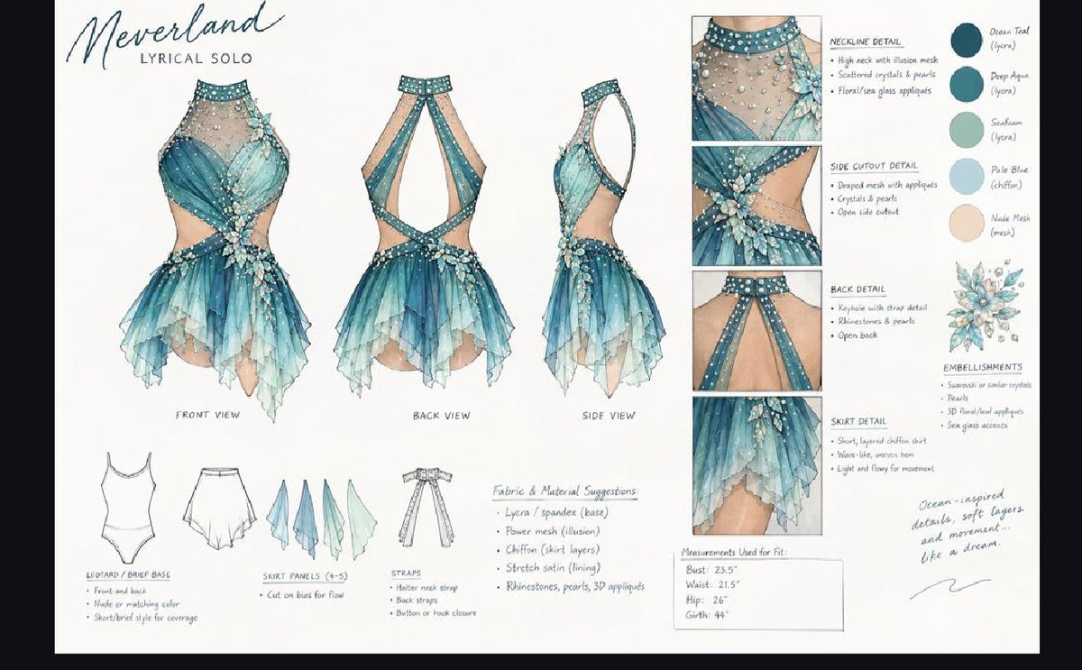OCEAN sky blue and white lyrical dance costume