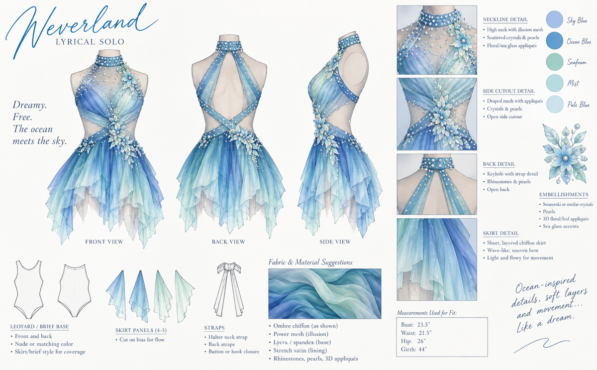 OCEAN sky blue and white lyrical dance costume