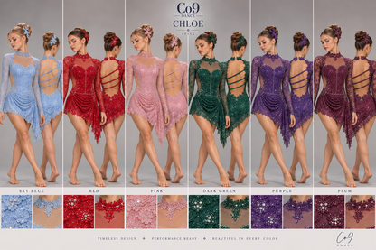 CHLOE Sparkly scalloped lace draped dance costume
