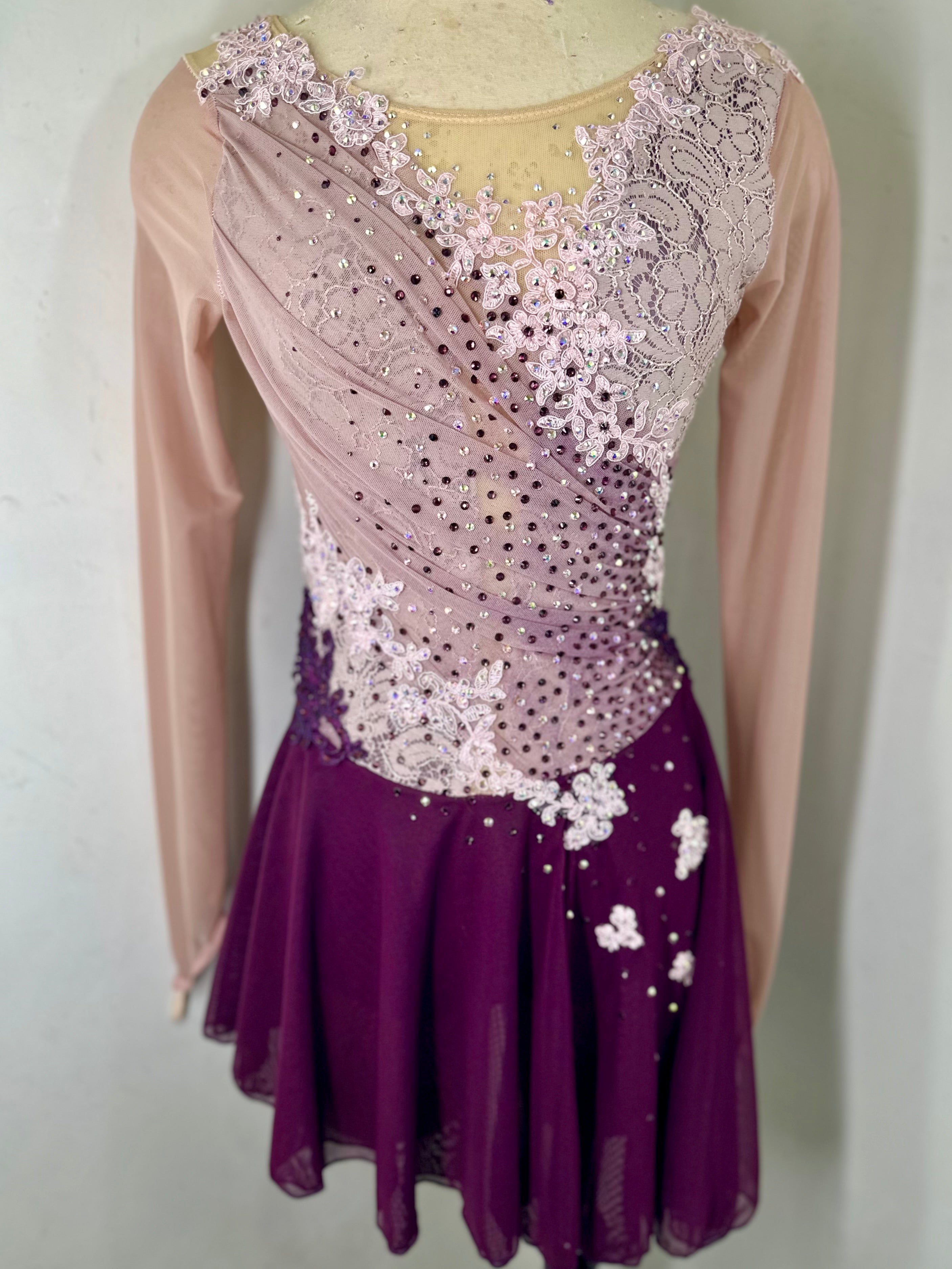 NORMANDY draped  Merlot and dusty rose Figure Skating Dress