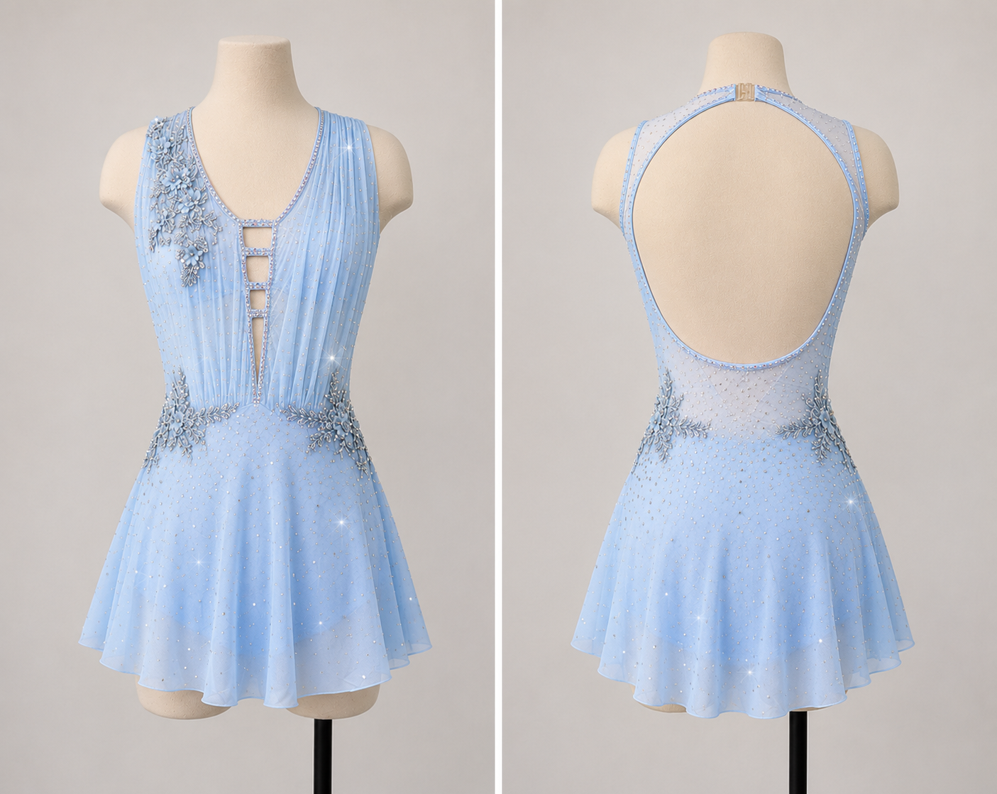 SAMANTHA -  sky blue draped Figure Skating Dress