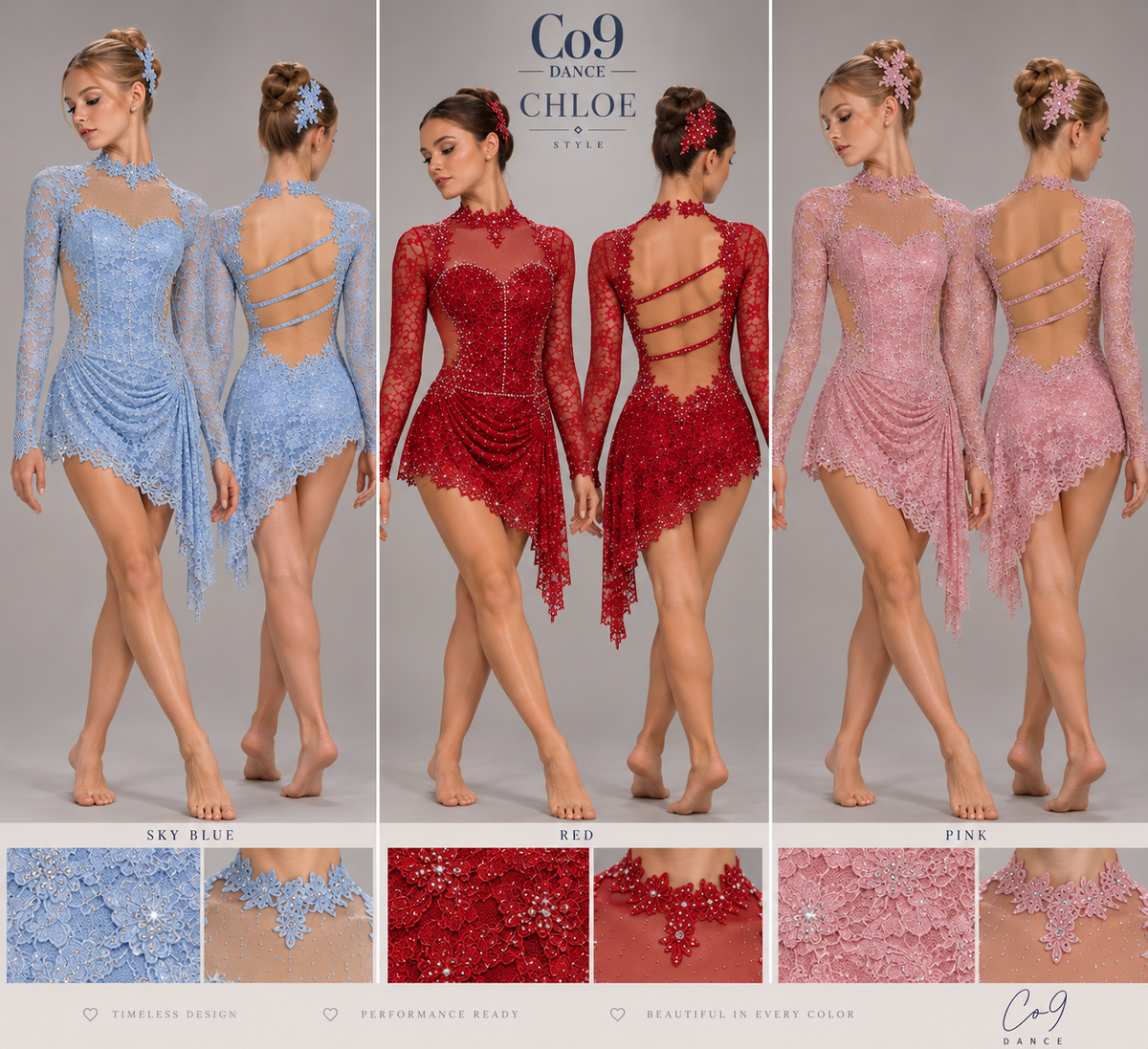 CHLOE Sparkly scalloped lace draped dance costume