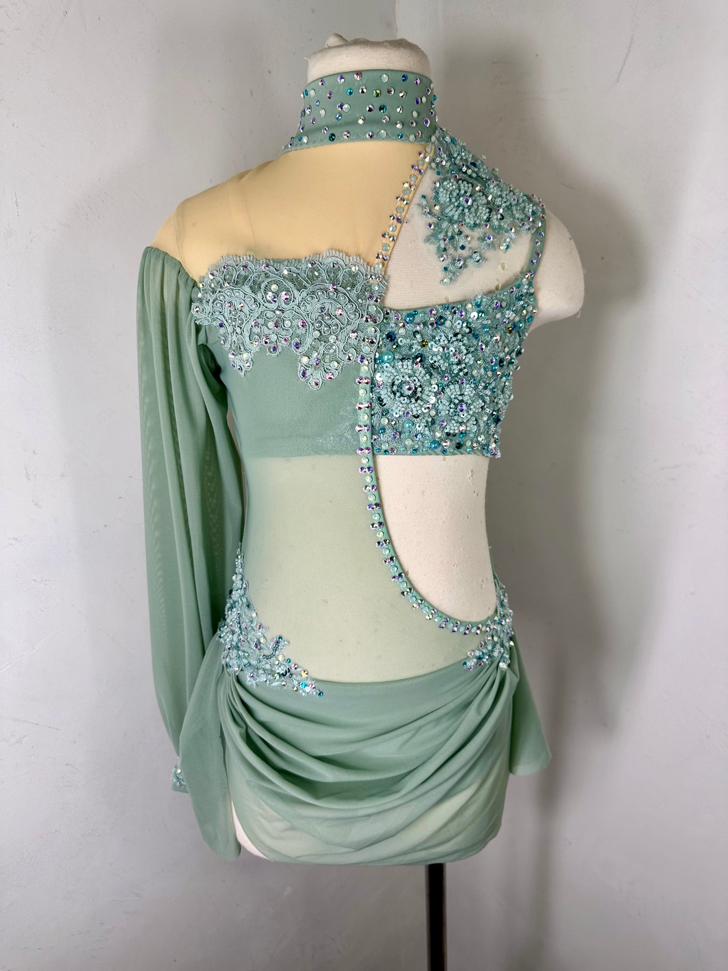 LONDON Asymmetrical Sage green dance costume
