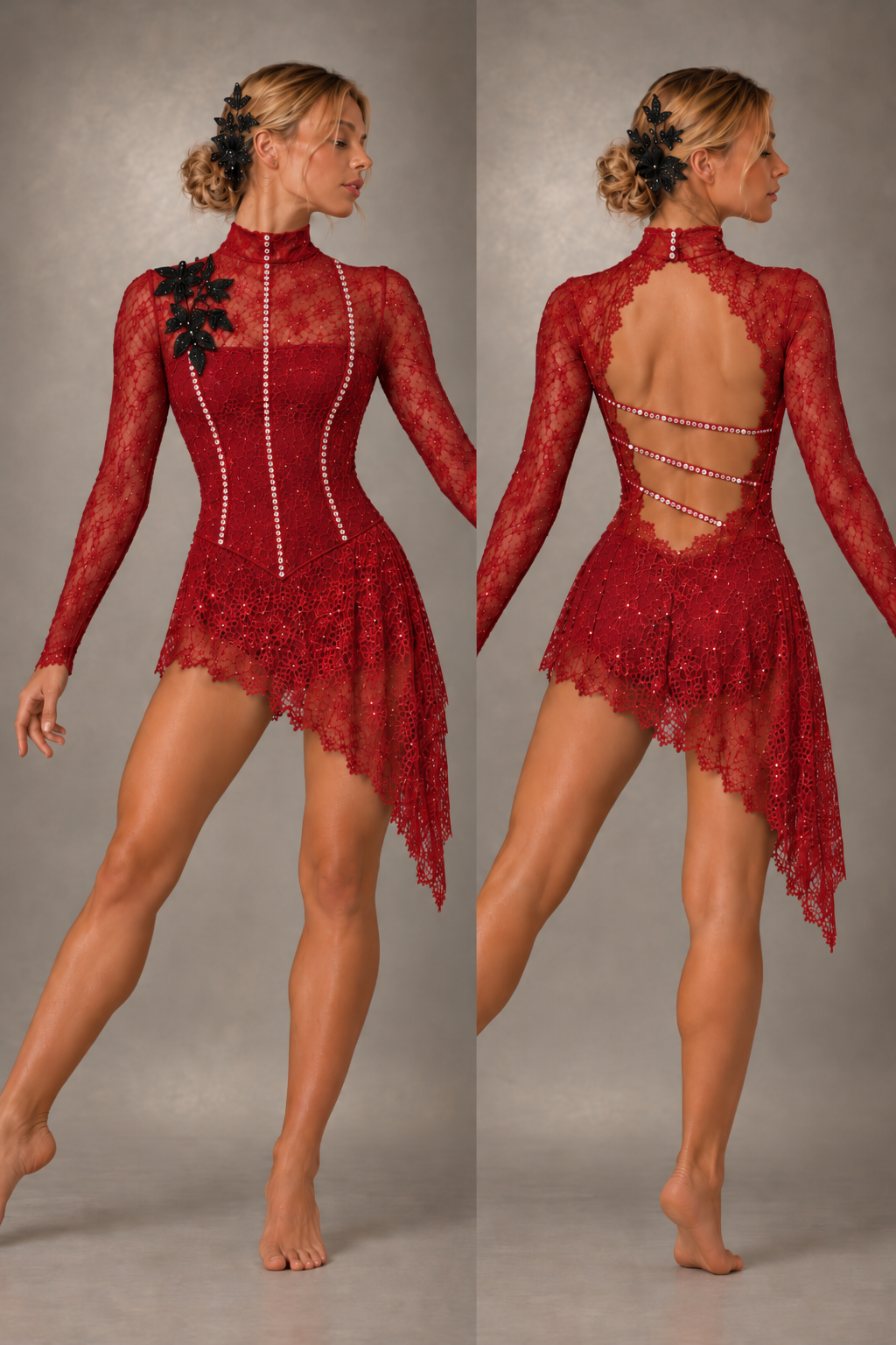 SCARLET Red Lace CUSTOM  DANCE DRESS COSTUME BASE