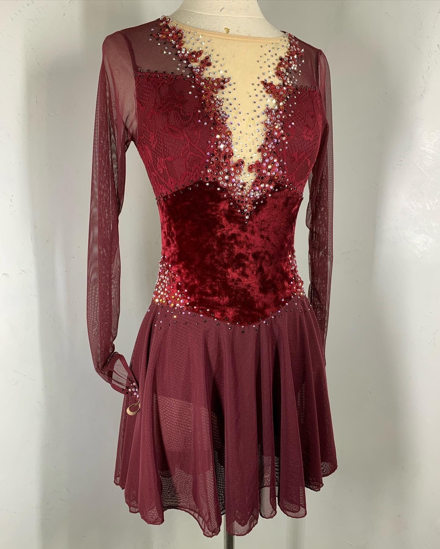 SOPHIA Wine velvet long sleeved Figure Skating Dress