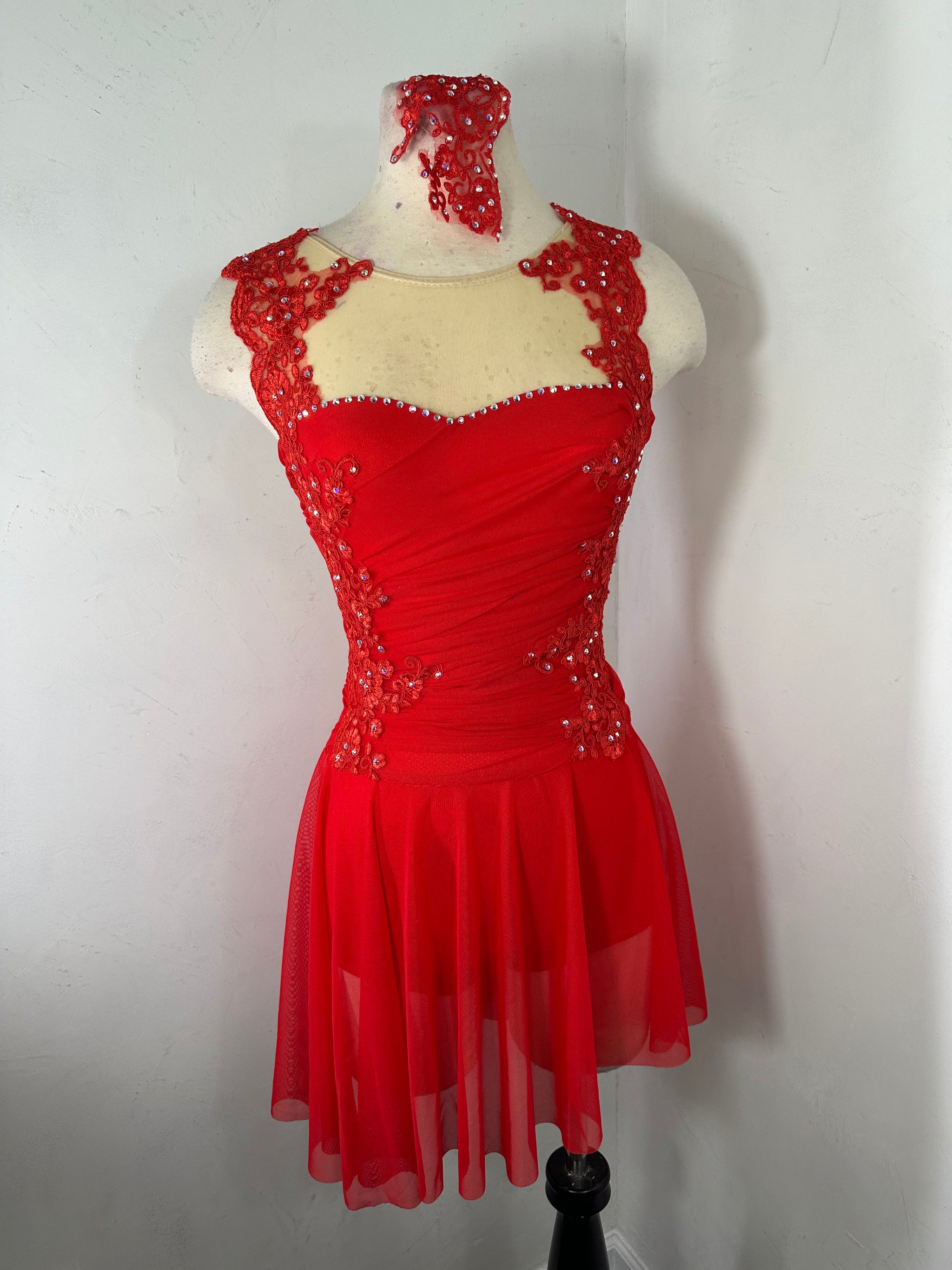 GRACELYN Red draped Figure Skating Dress – Co9dancecostumes GRACELYN Red draped Figure Skating Dress – Co9dancecostumes
