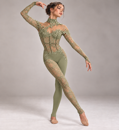 FIONA rhinestoned lace Contemporary Unitard  Dance Costume
