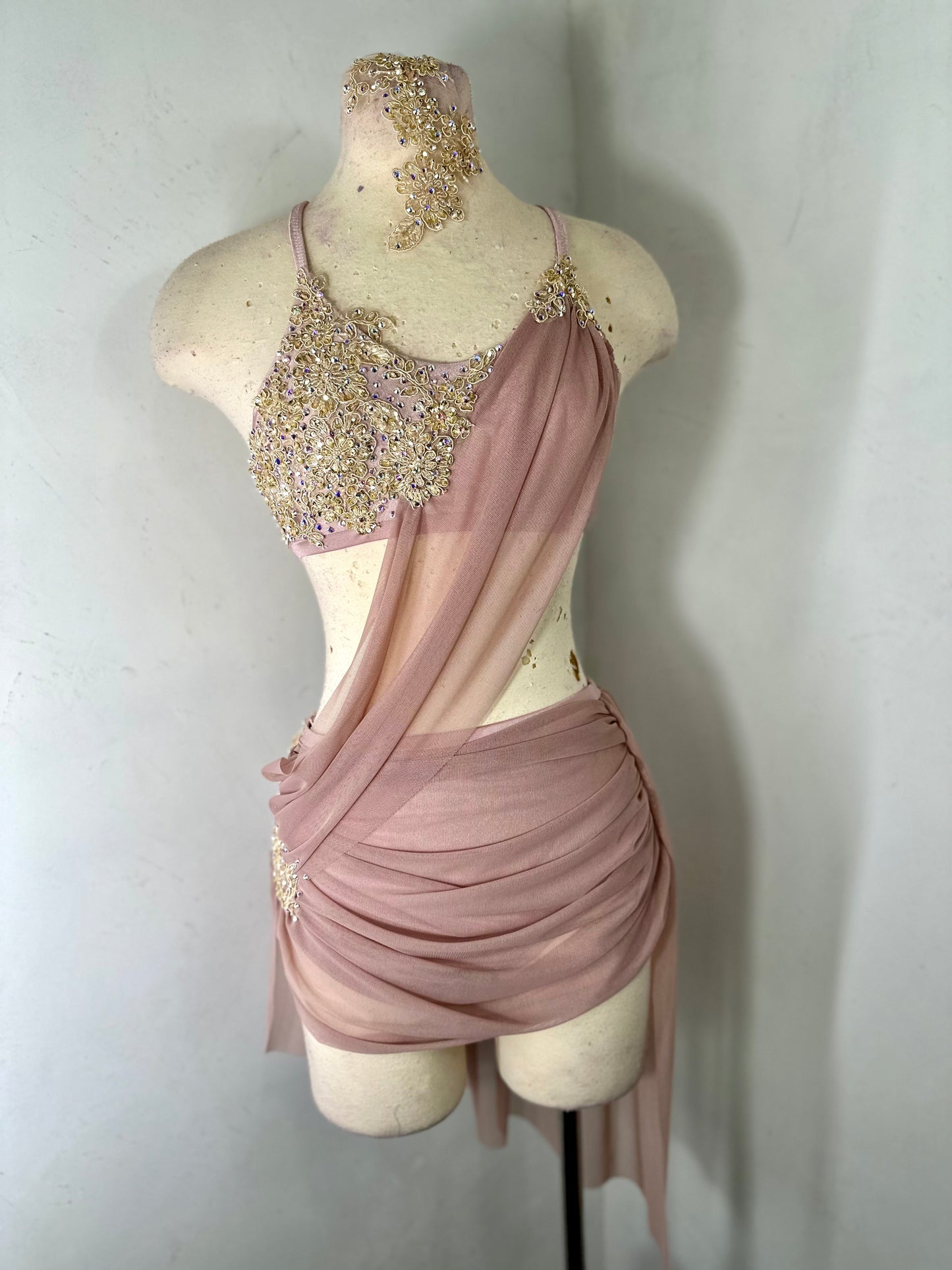 2 pc Dusty Pink Classic Lyrical Costume with draped skirt