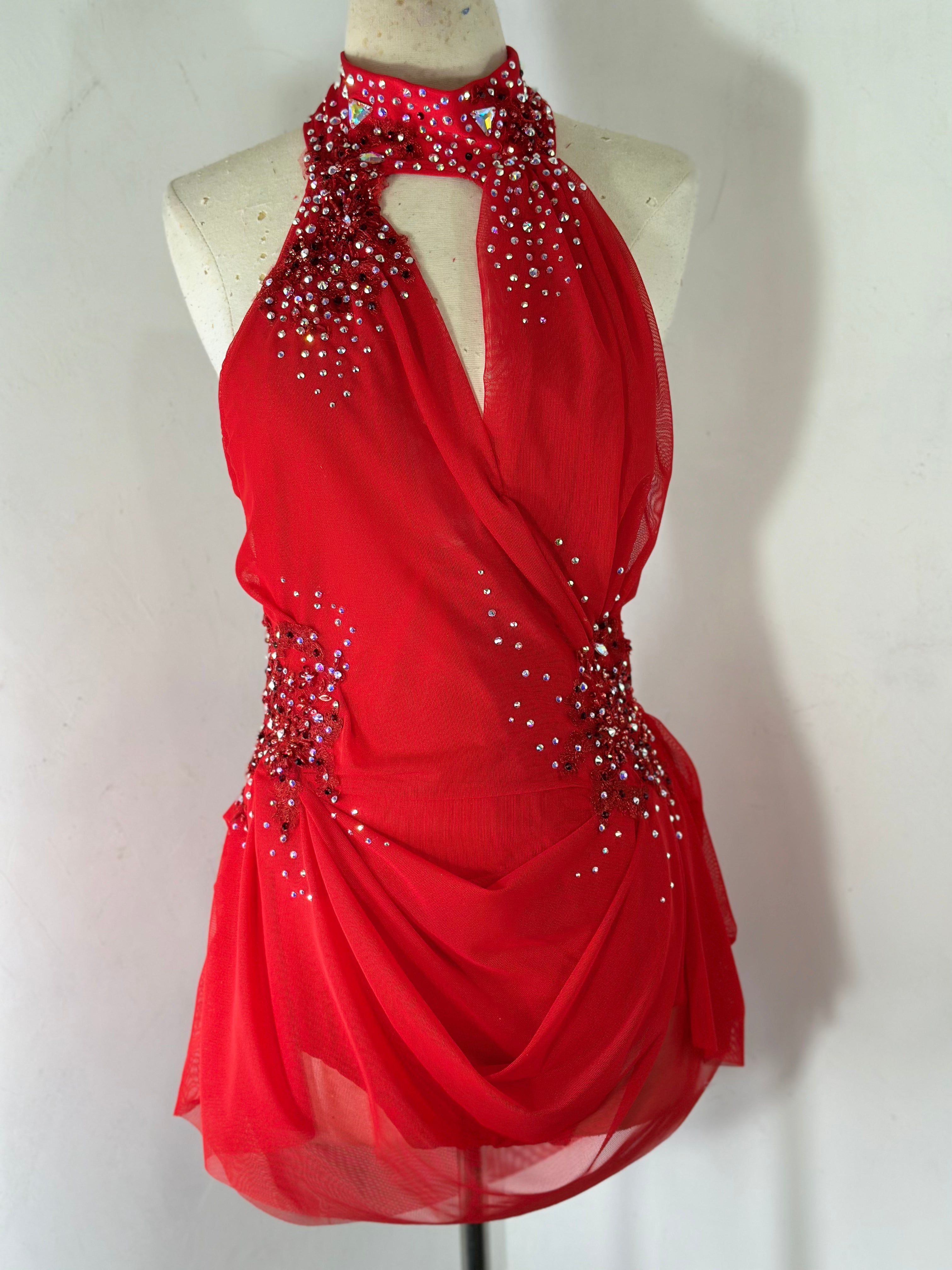 GWYNETH Crimson Red beaded applique dance costume