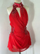 GWYNETH Crimson Red beaded applique dance costume