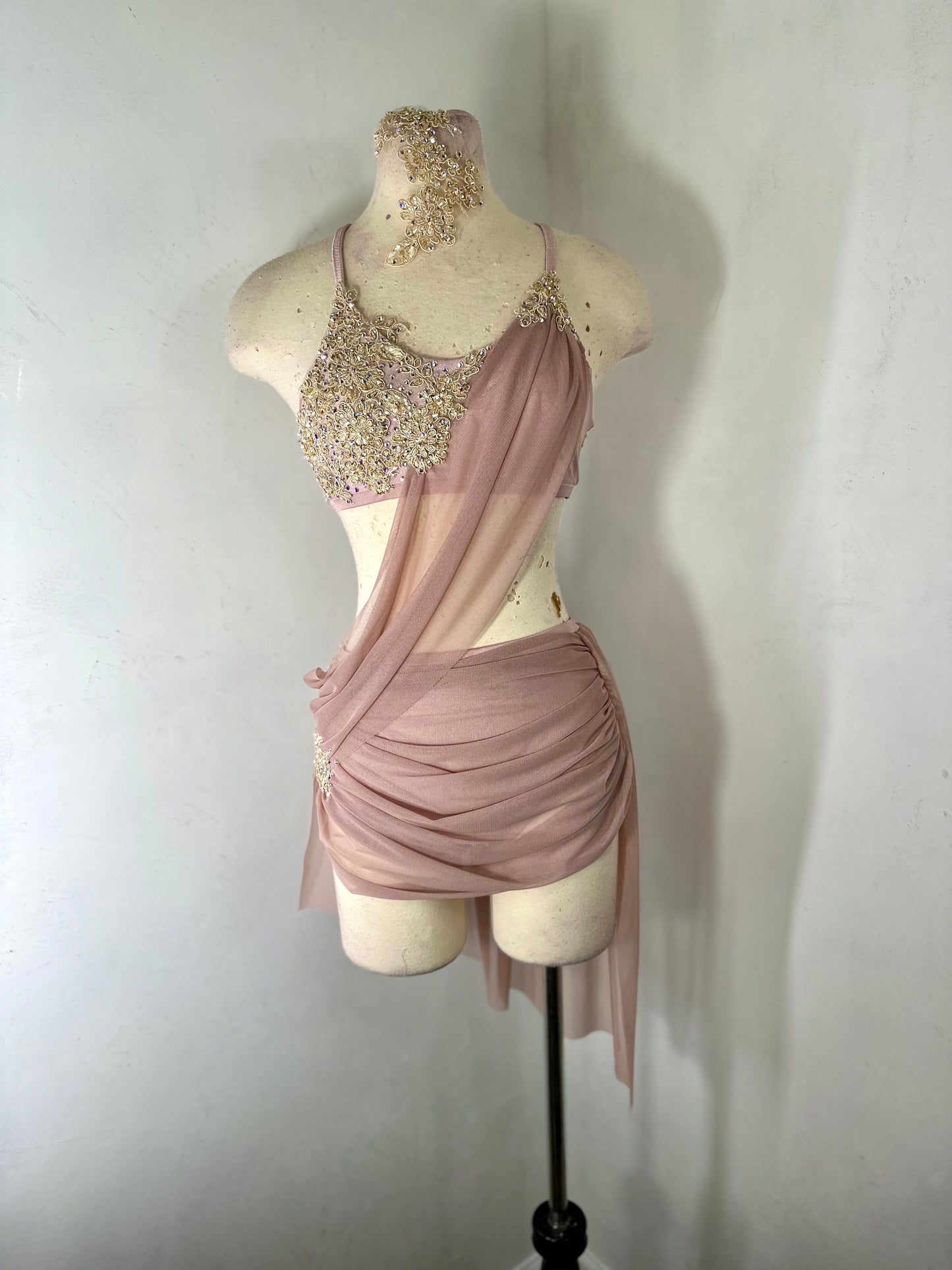 2 pc Dusty Pink Classic Lyrical Costume with draped skirt