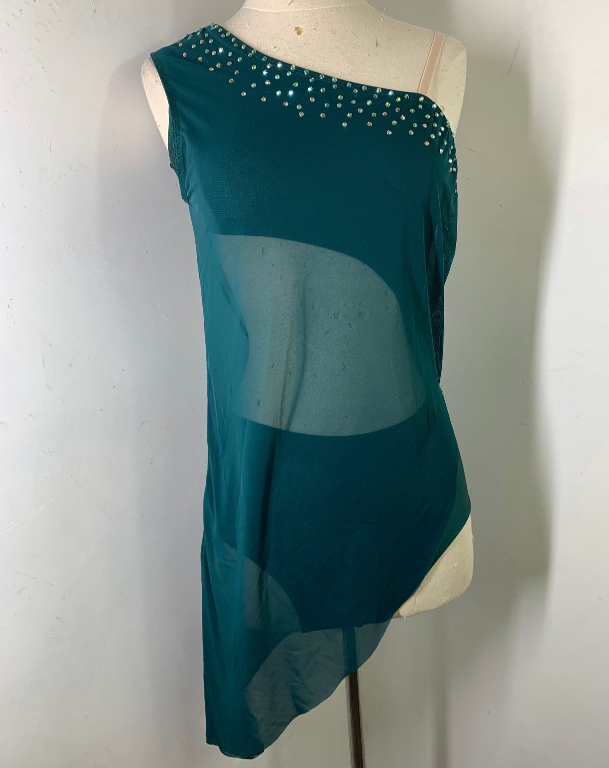 SOLID CUSTOM COSTUME dress with lined leotard and rhinestones