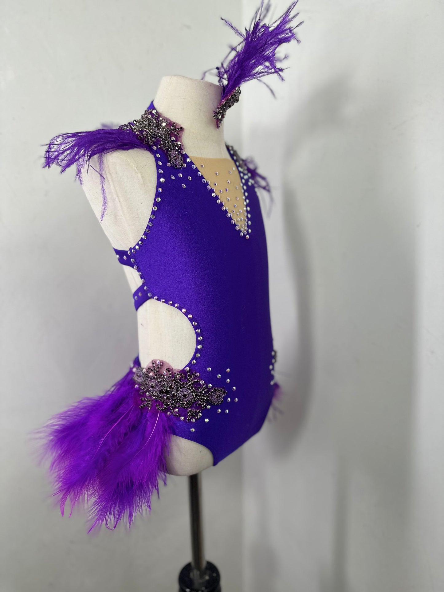 Ostrich feather rhinestoned  jazz dance costume