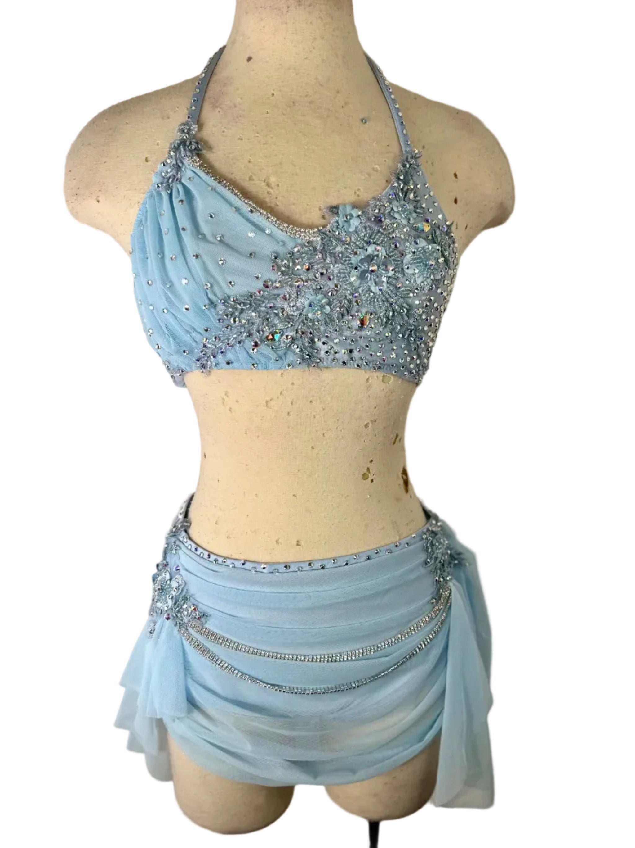 light blue lyrical dress Skylar | Upstage Dancewear 1 layer mesh skirt attached with the pleated ruffle waist DPOIS Girls Lyrical Contemporary Dance