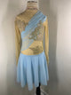 HALLE Sky blue and gold long sleeved Figure Skating Dress