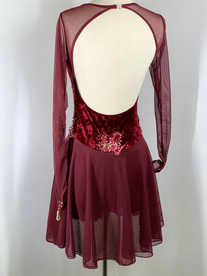 SOPHIA Wine velvet long sleeved Figure Skating Dress