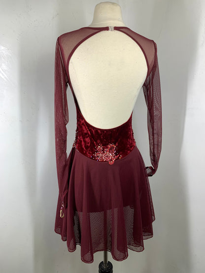 SOPHIA Wine velvet long sleeved Figure Skating Dress